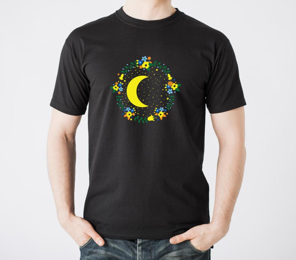 Moon with Flowers Night Sky Space - Unisex Standard T-Shirt