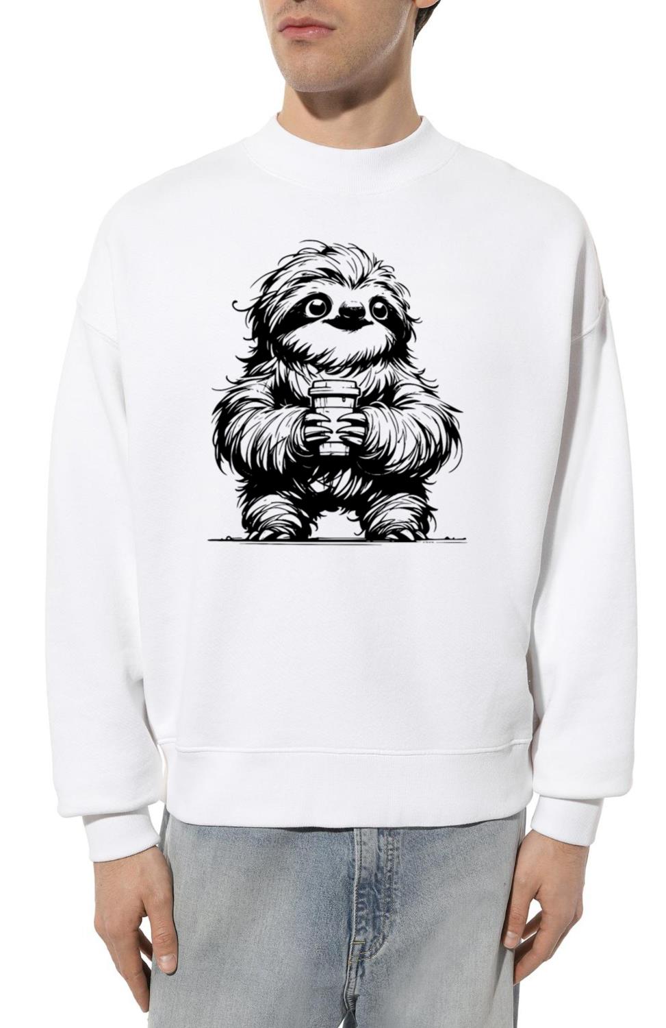 Morning Coffee Sloth Pencil Sketch - Unisex Sweatshirt