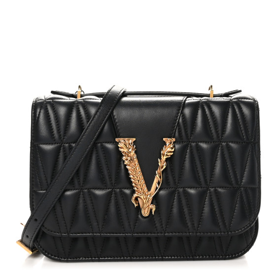 Nappa Quilted Virtus Top Handle Shoulder Bag Black