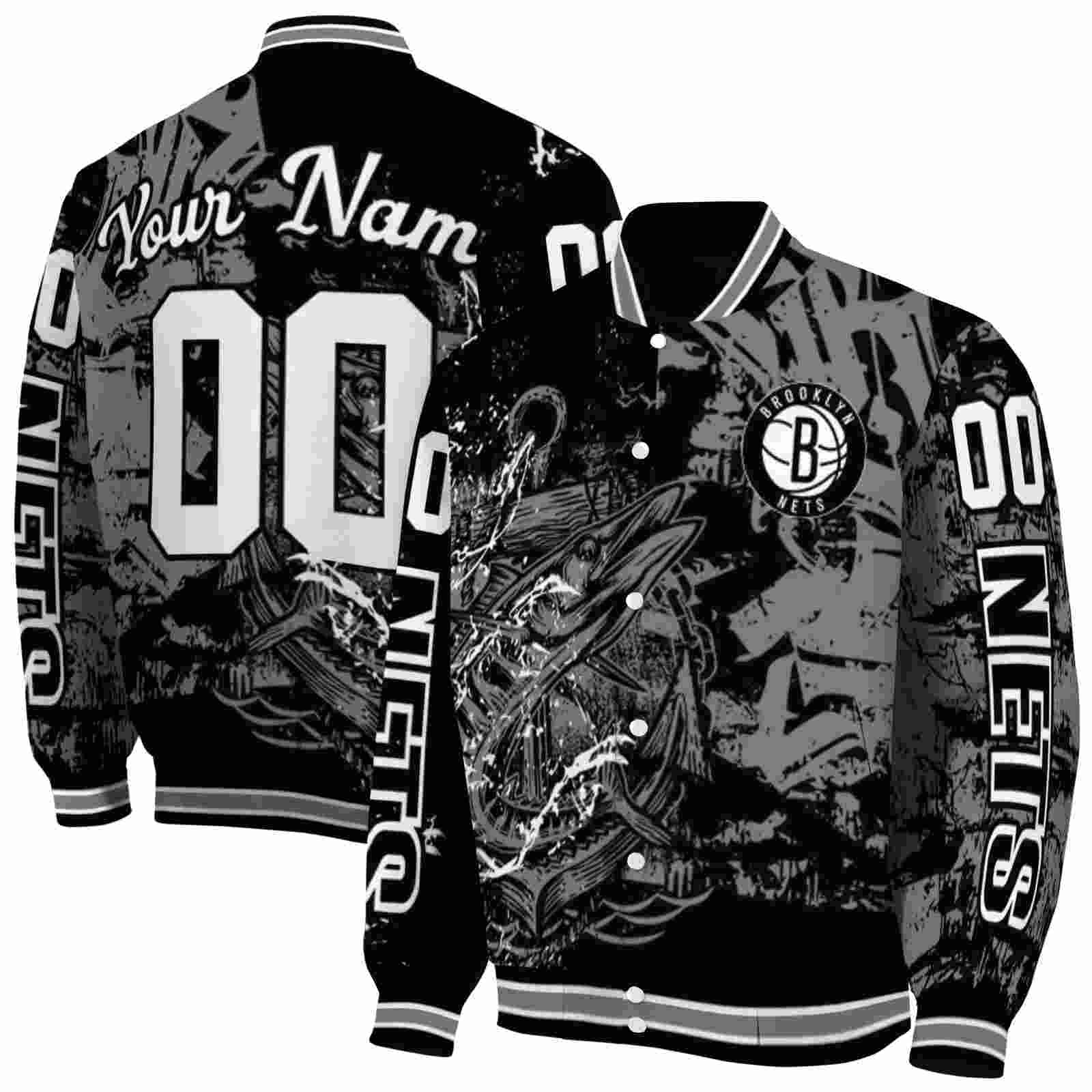 NBA Brooklyn Nets Fishing Art Black Custom Baseball Jacket Sport Fans Gear