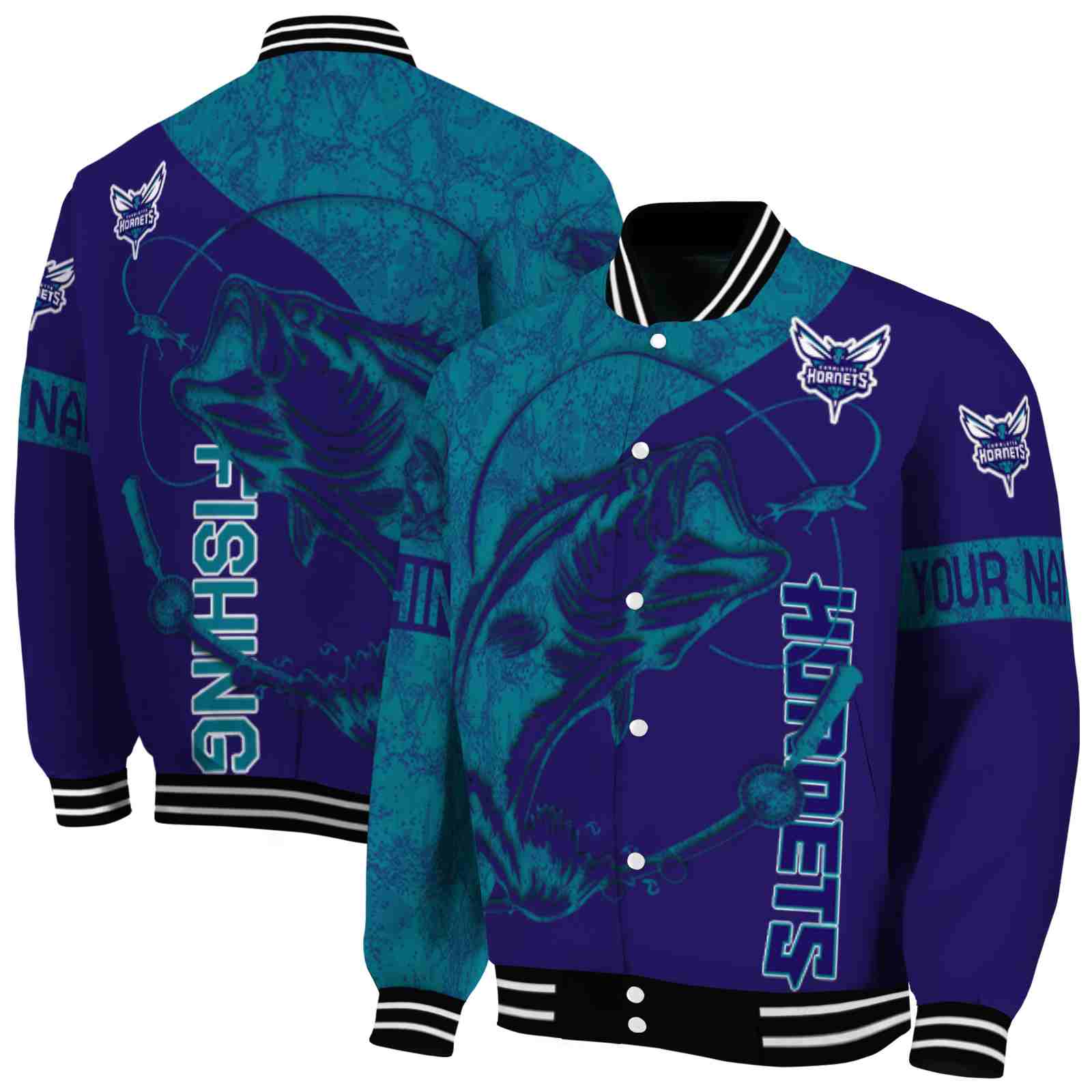 NBA Charlotte Hornets Fishing Rod Purple Custom Baseball Jacket Sport Fans Gear
