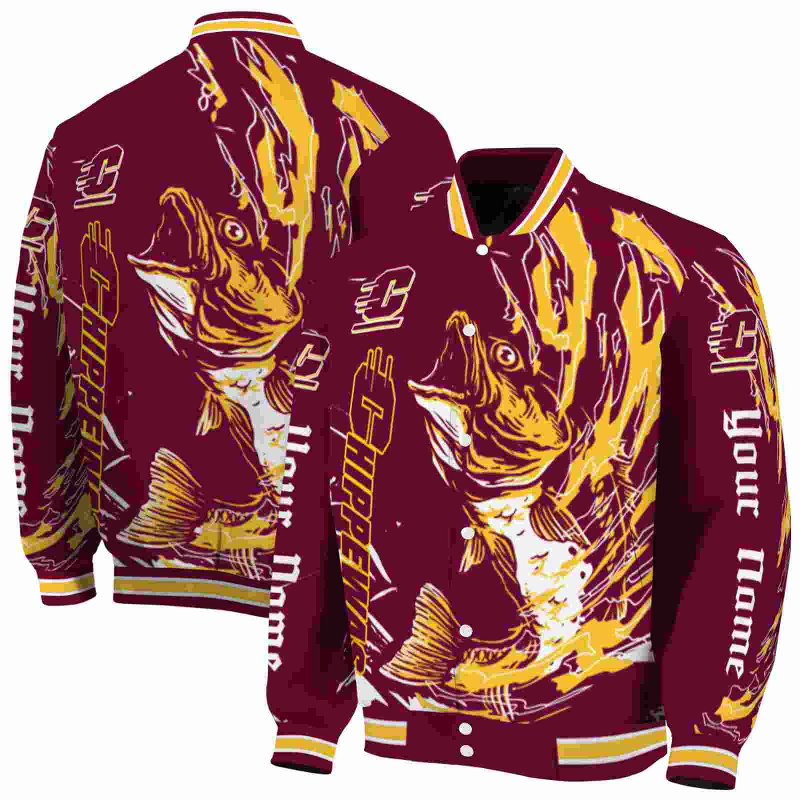 NBA Customized Central Michigan Chippewas Fishing Passion Maroon White Custom Baseball Jacket Sport Fans Gear