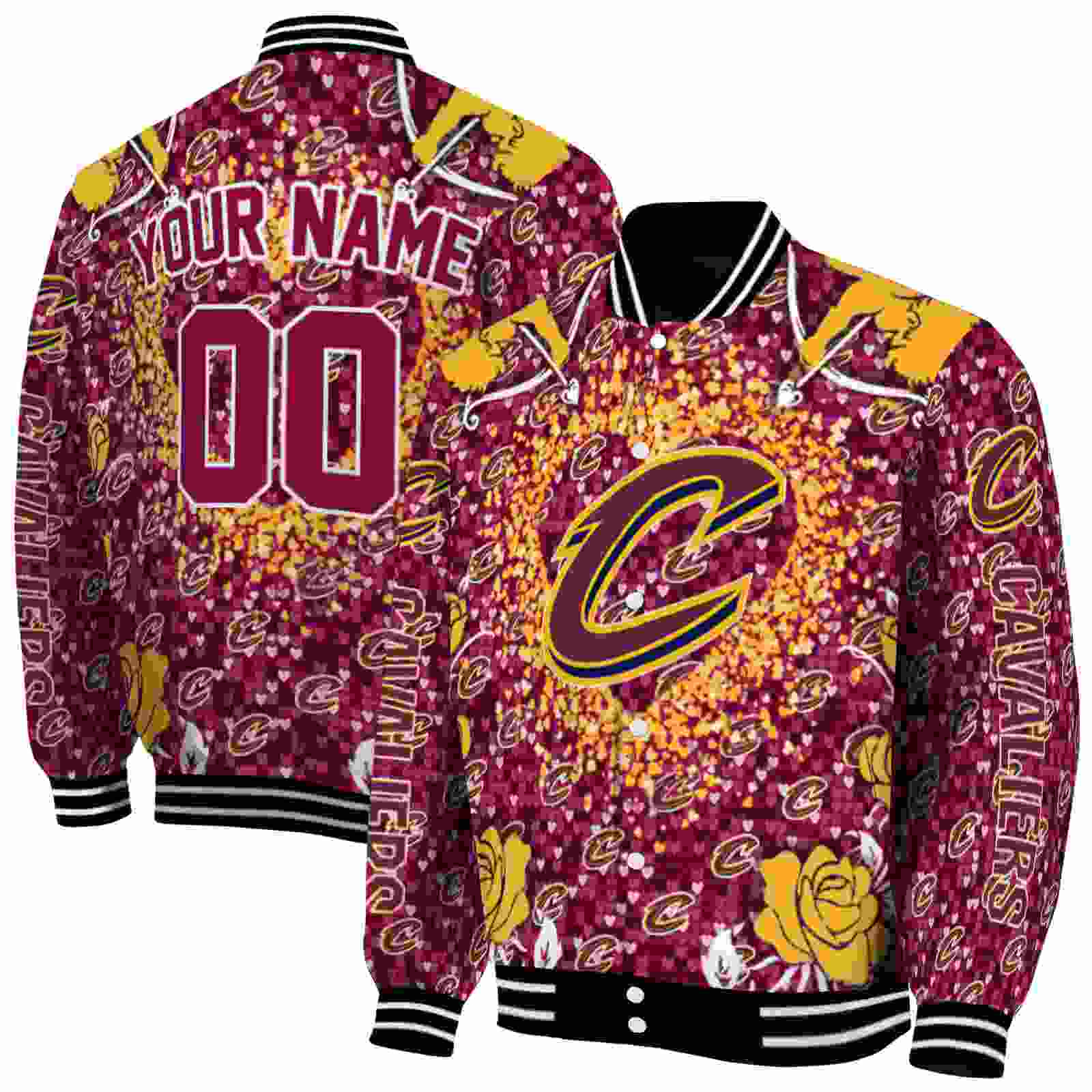 NBA Customized Cleveland Cavaliers Heart Explosion Wine Custom Baseball Jacket Sport Fans Gear