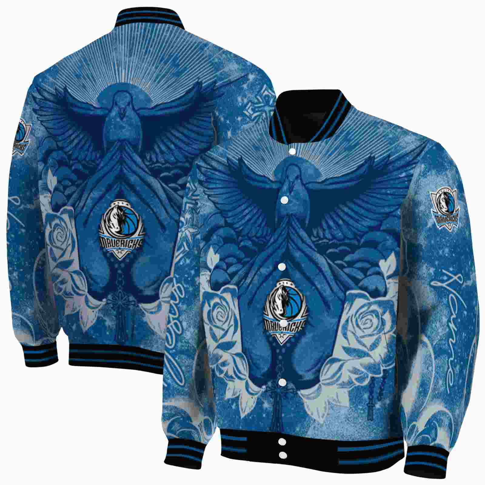 NBA Customized Dallas Mavericks Praying Hands Blue Custom Baseball Jacket Sport Fans Gear