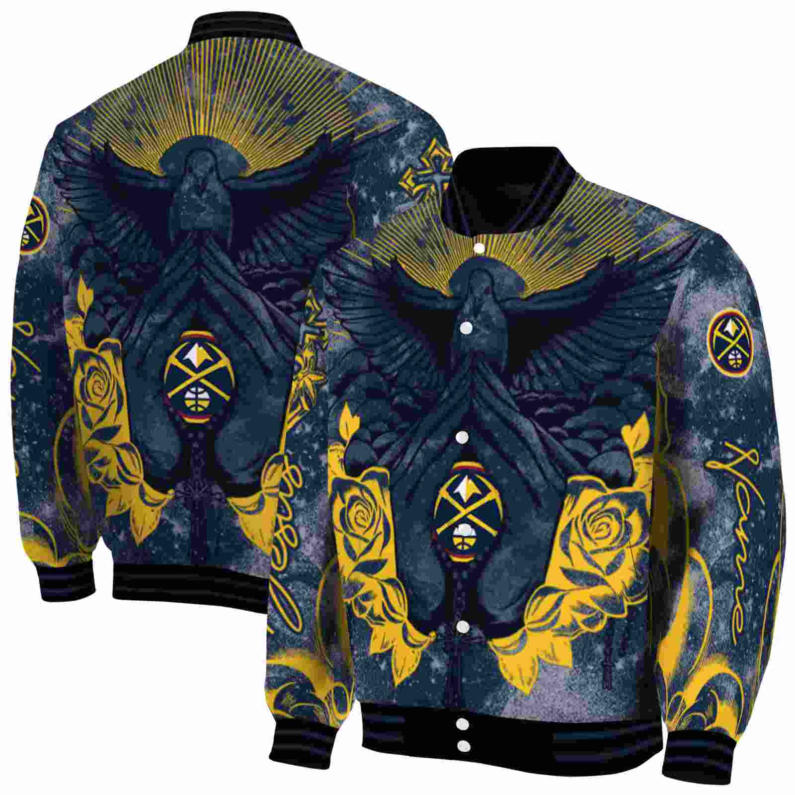 NBA Customized Denver Nuggets Praying Hands Blue Custom Baseball Jacket Sport Fans Gear