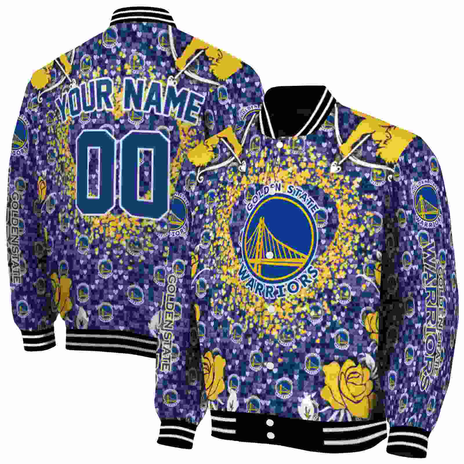 NBA Customized Golden State Warriors Heart Explosion Blue Custom Baseball Jacket Sport Fans Gear