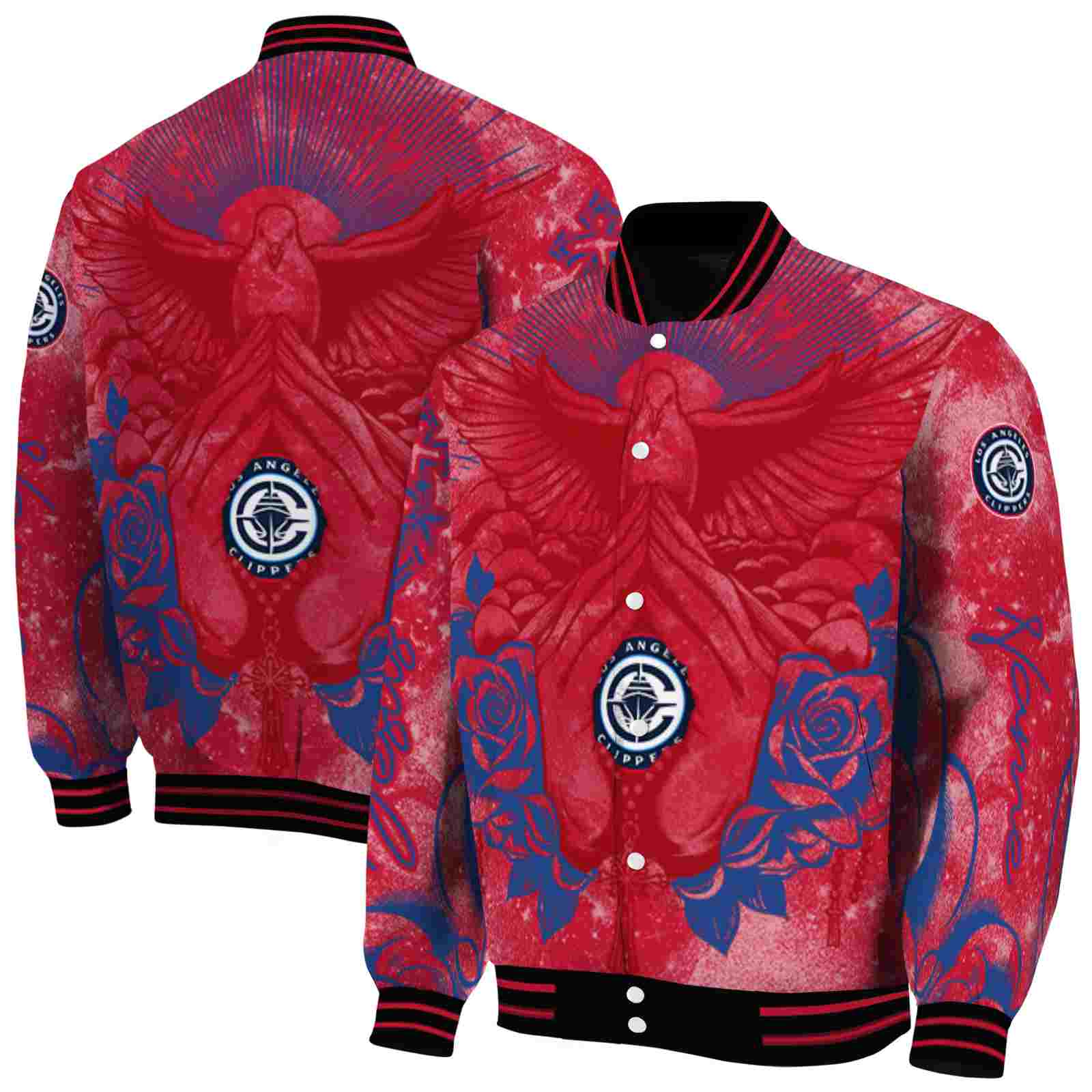 NBA Customized Los Angeles Clippers Praying Hands Red Custom Baseball Jacket Sport Fans Gear