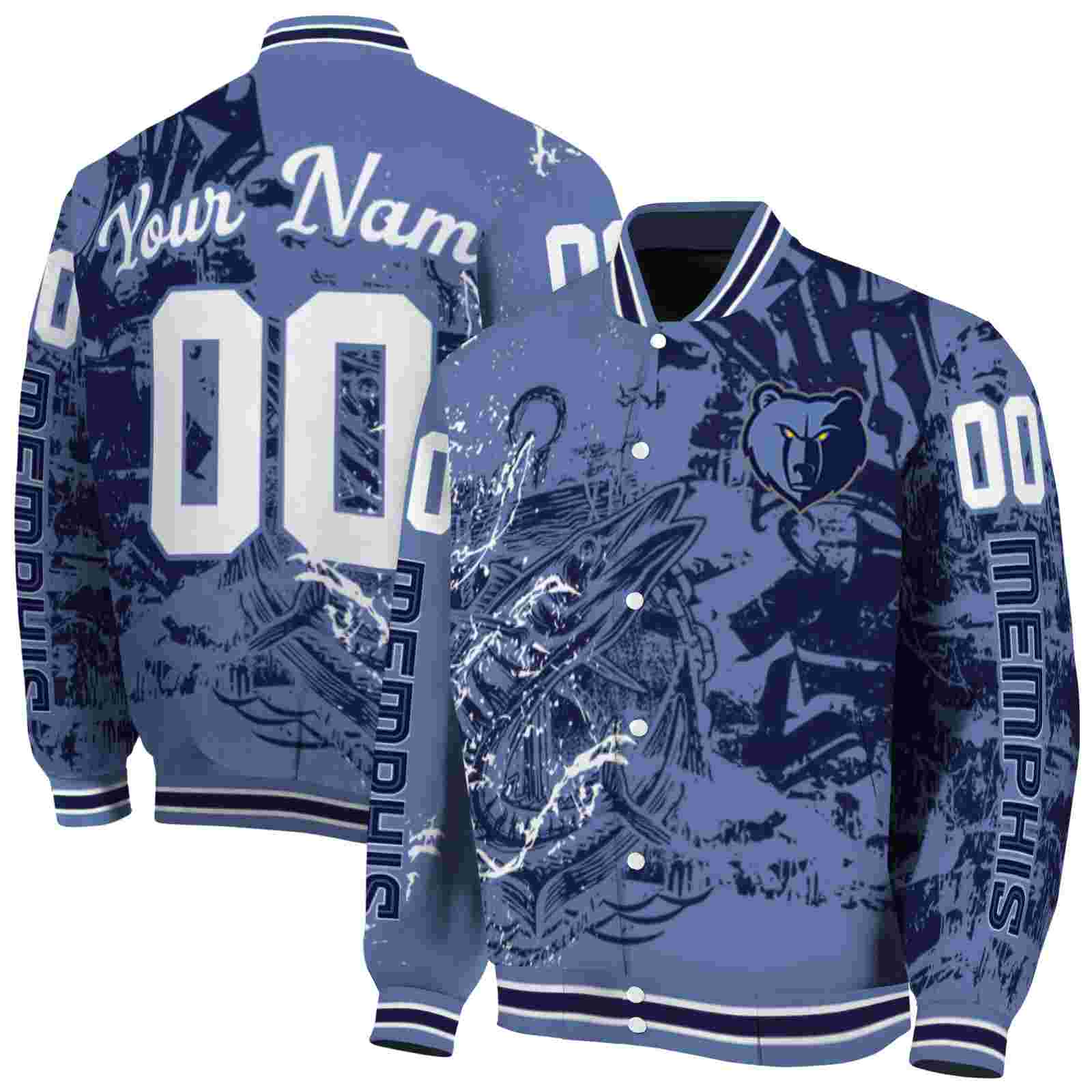 NBA Customized Memphis Grizzlies Fishing Art Blue Custom Baseball Jacket Sport Fans Gear