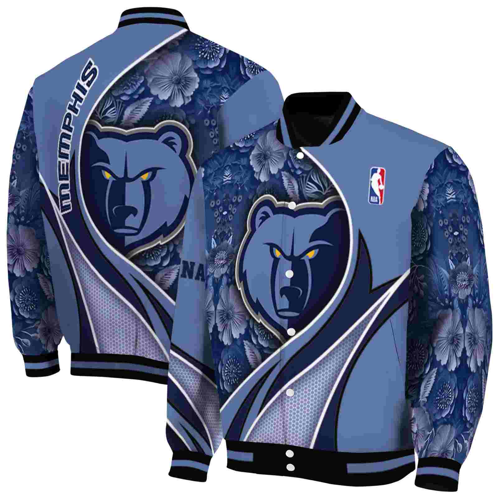 NBA Customized Memphis Grizzlies Floral Print Blue Custom Baseball Jacket Sport Fans Gear