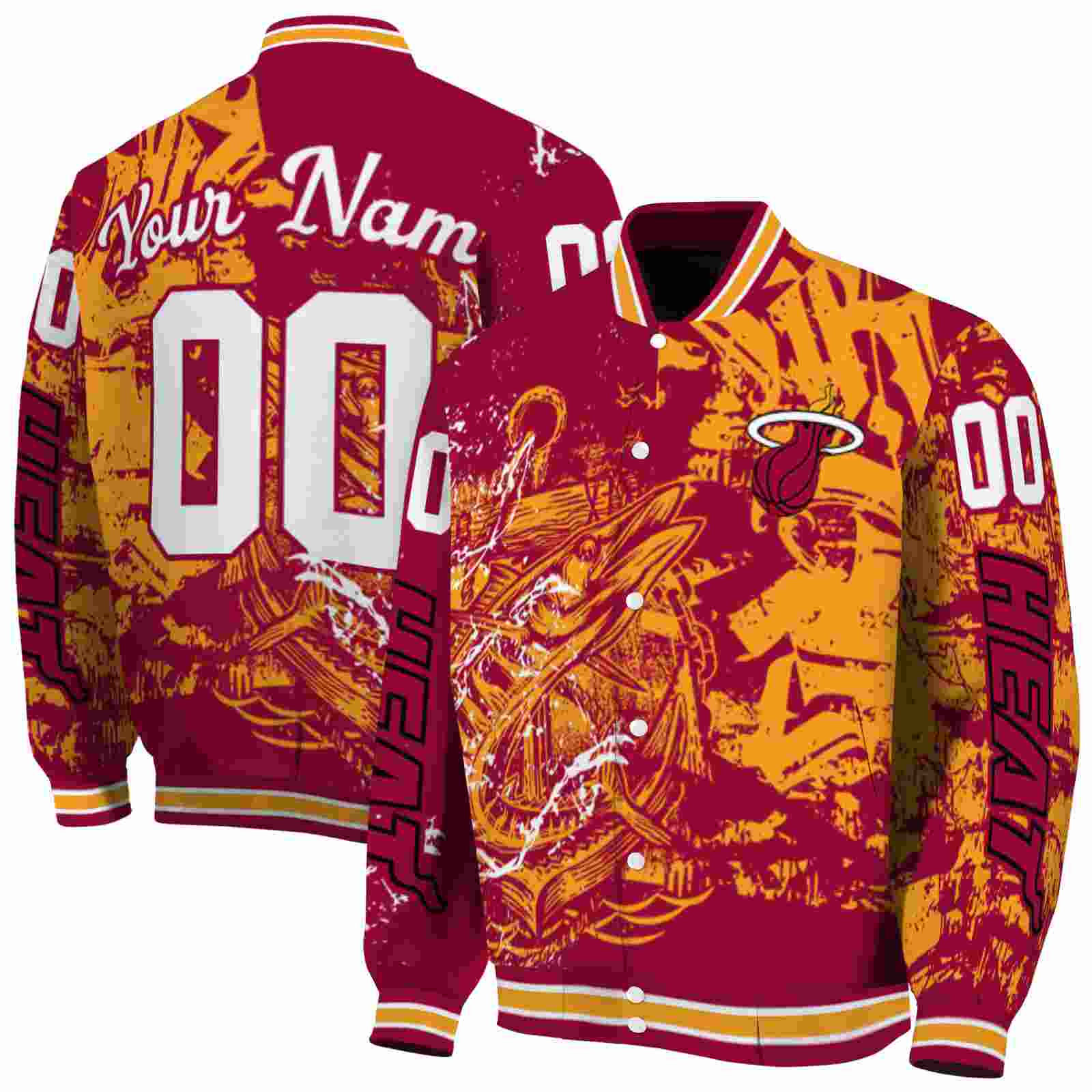 NBA Customized Miami Heat Fishing Art Red Custom Baseball Jacket Sport Fans Gear