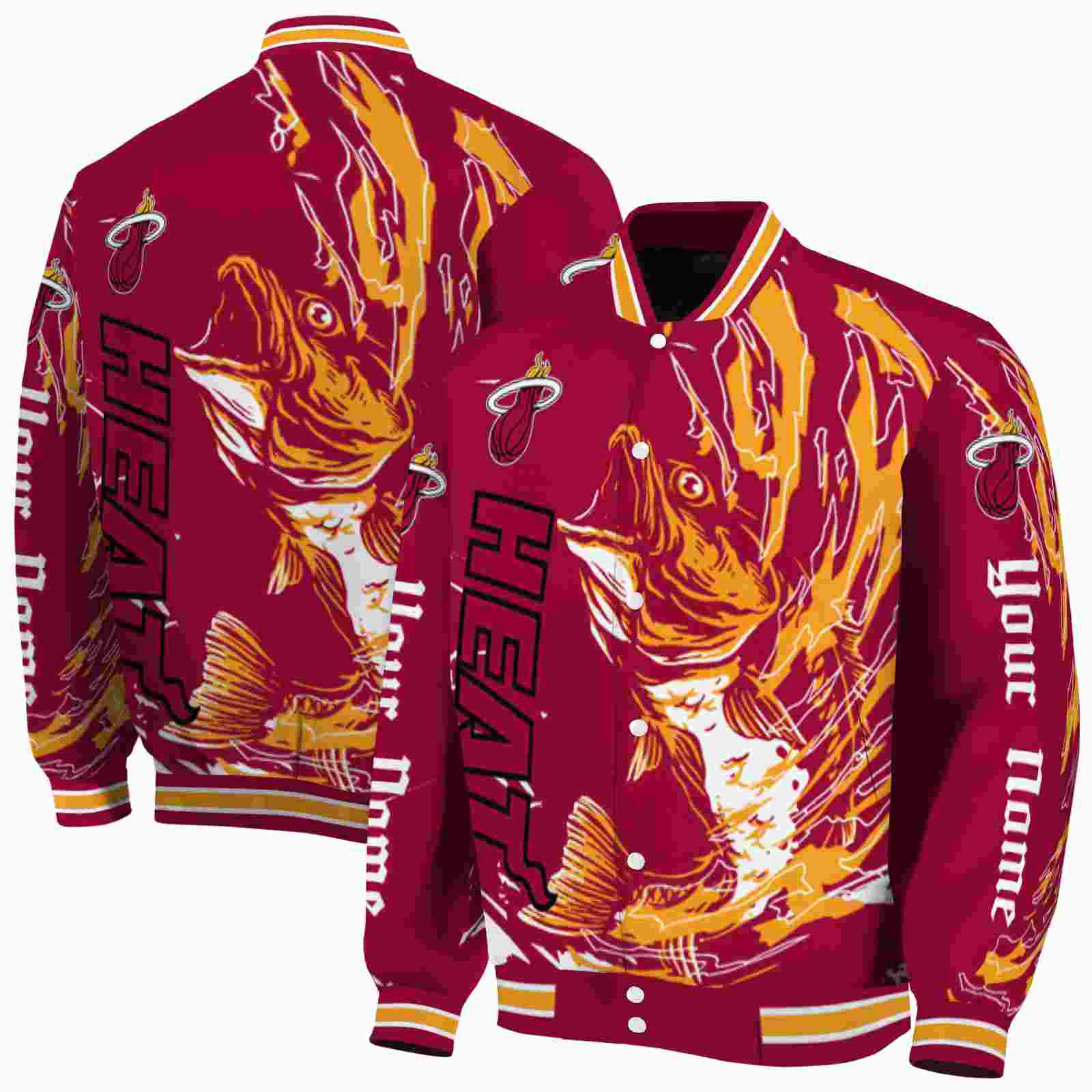 NBA Customized Miami Heat Fishing Passion Red White Custom Baseball Jacket Sport Fans Gear
