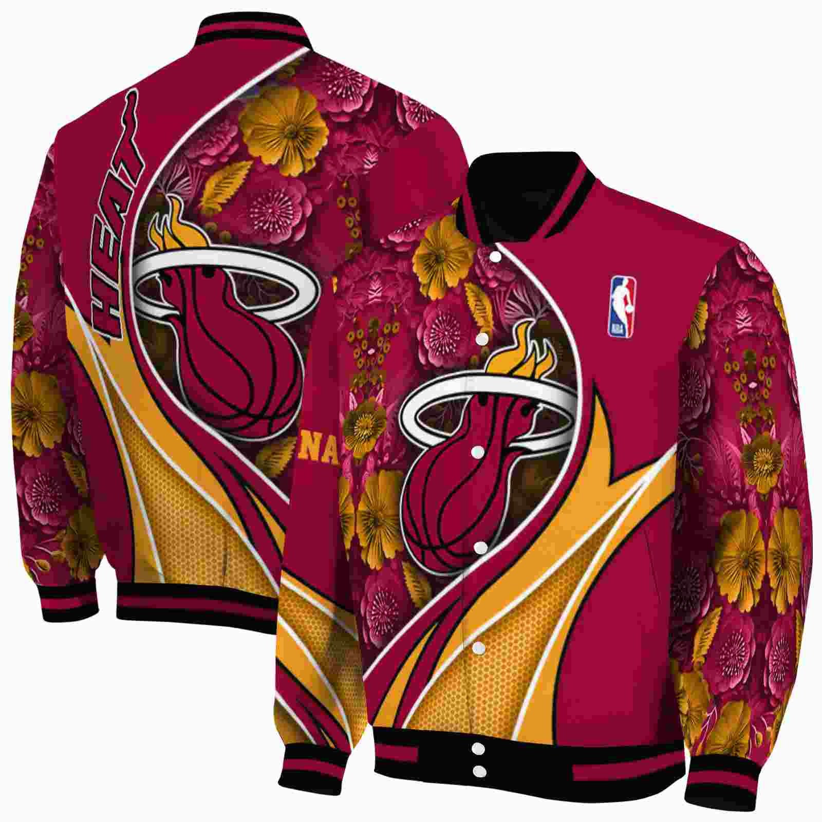 NBA Customized Miami Heat Floral Print Red Custom Baseball Jacket Sport Fans Gear