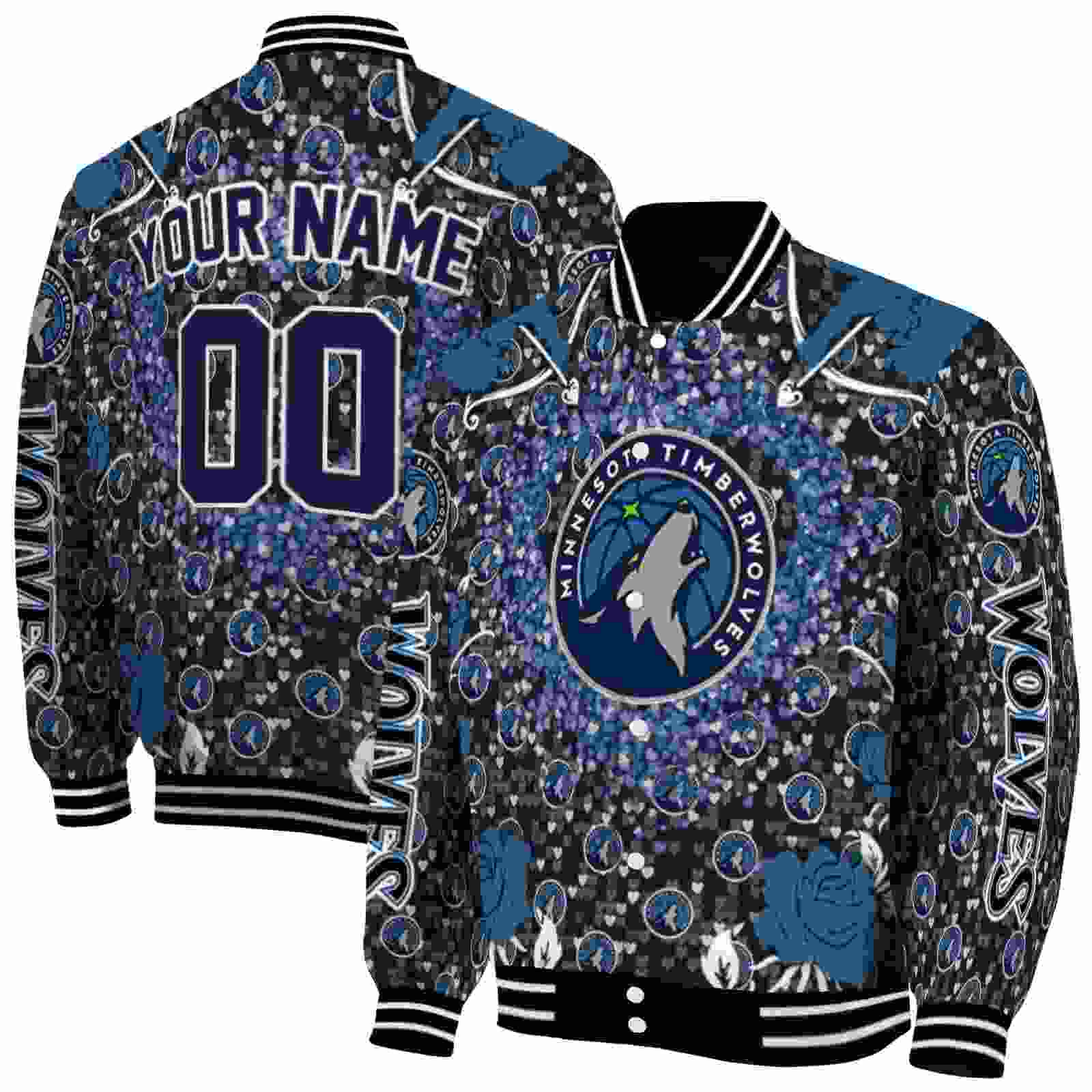 NBA Customized Minnesota Timberwolves Heart Explosion Midnight Blue Custom Baseball Jacket Sport Fans Gear