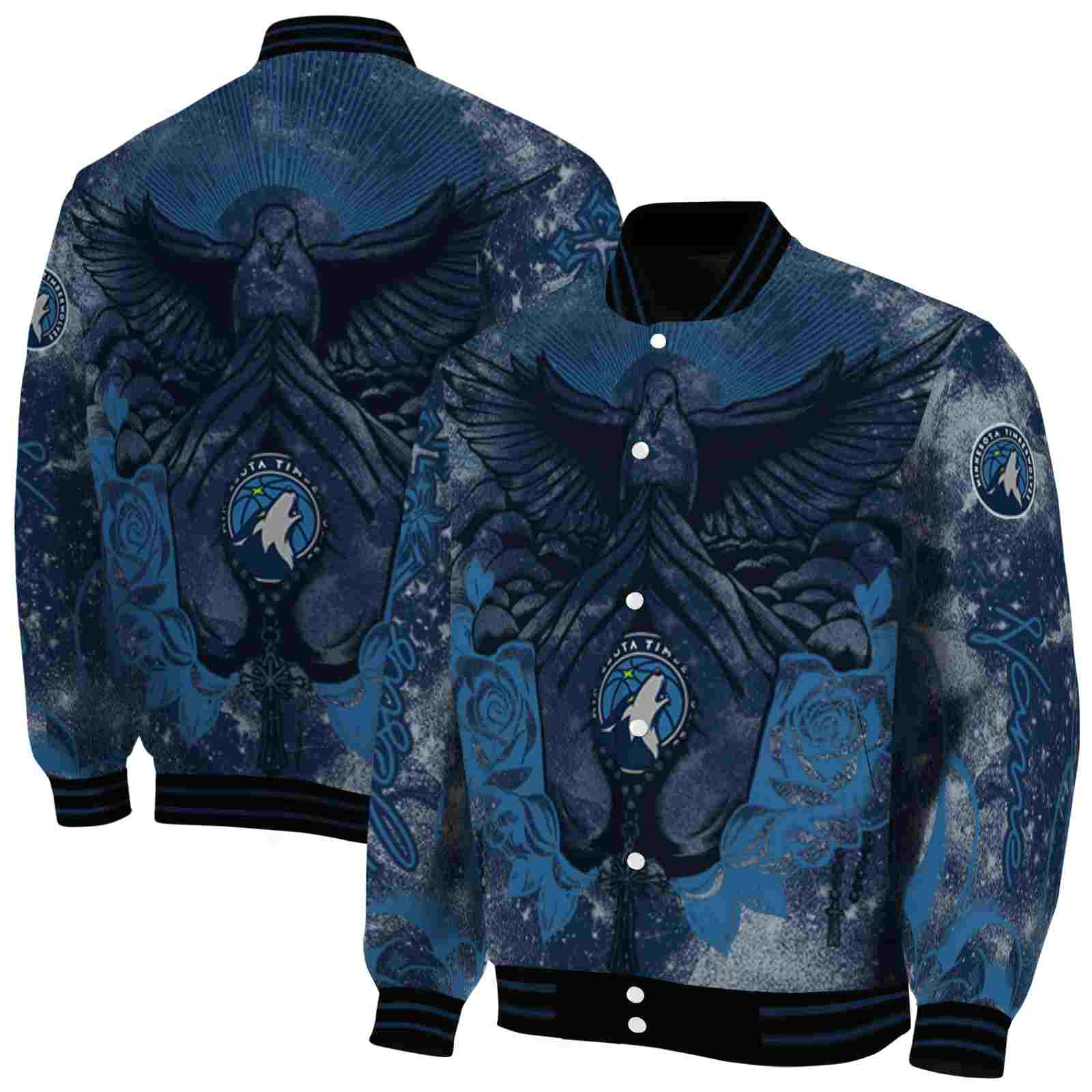 NBA Customized Minnesota Timberwolves Praying Hands Midnight Blue Custom Baseball Jacket Sport Fans Gear