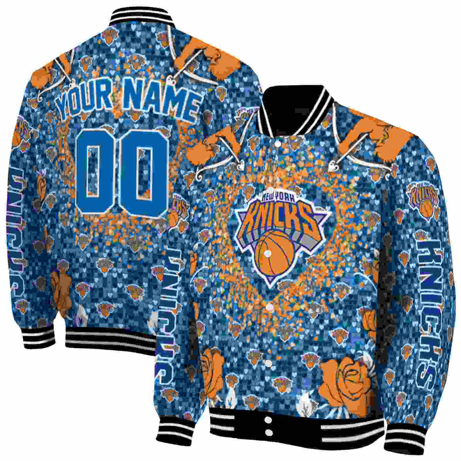 NBA Customized New York Knicks Heart Explosion Blue Custom Baseball Jacket Sport Fans Gear
