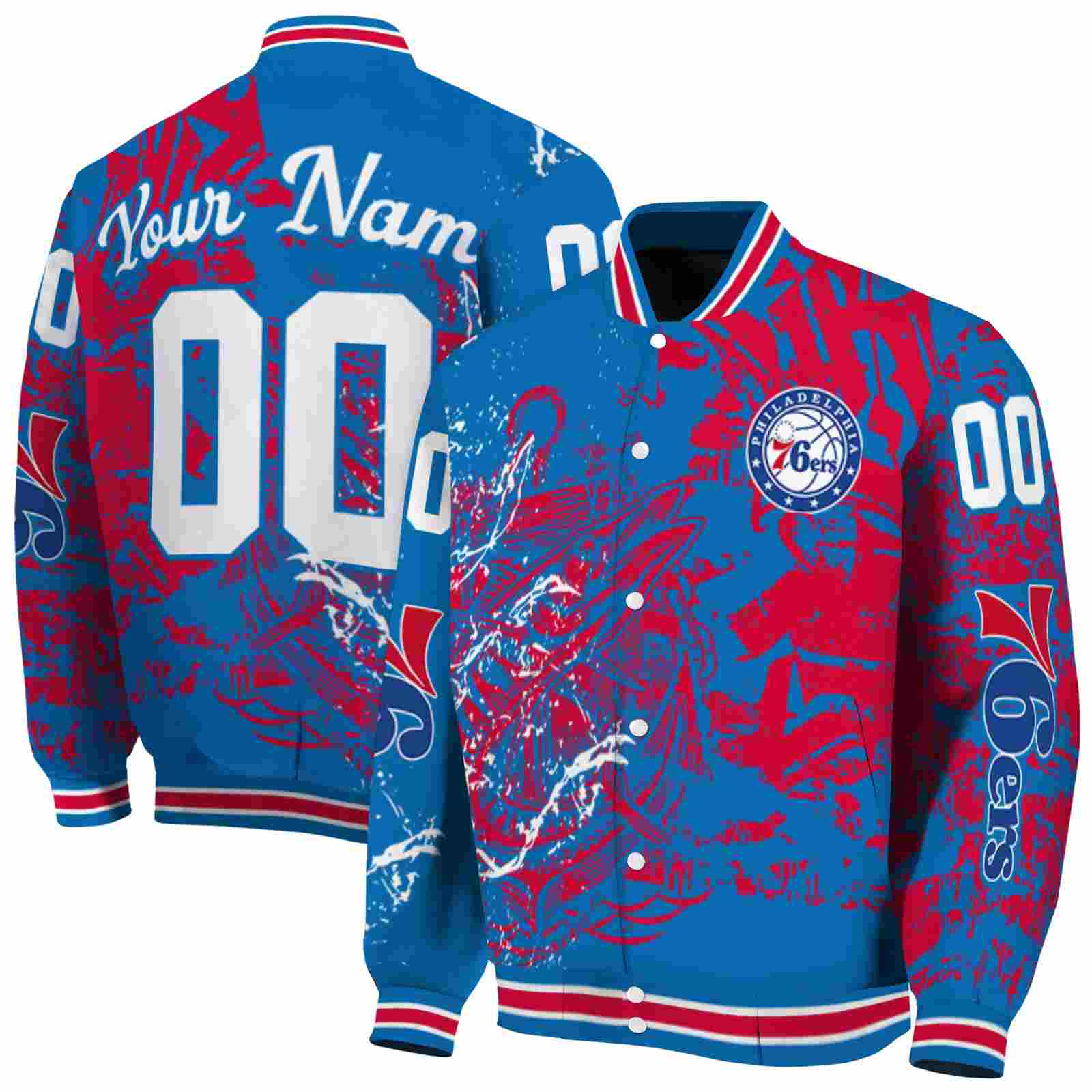 NBA Customized Philadelphia 76ers Fishing Art Blue Custom Baseball Jacket Sport Fans Gear