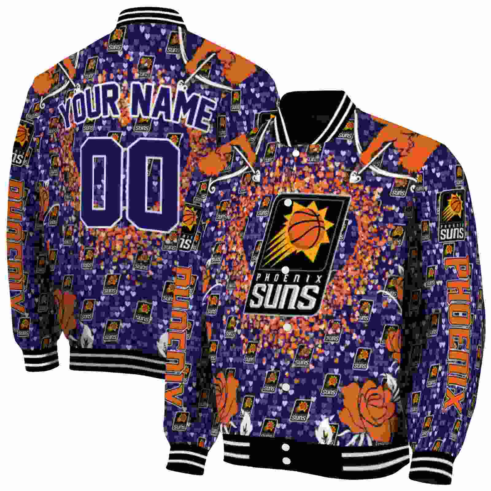 NBA Customized Phoenix Suns Heart Explosion Purple Custom Baseball Jacket Sport Fans Gear