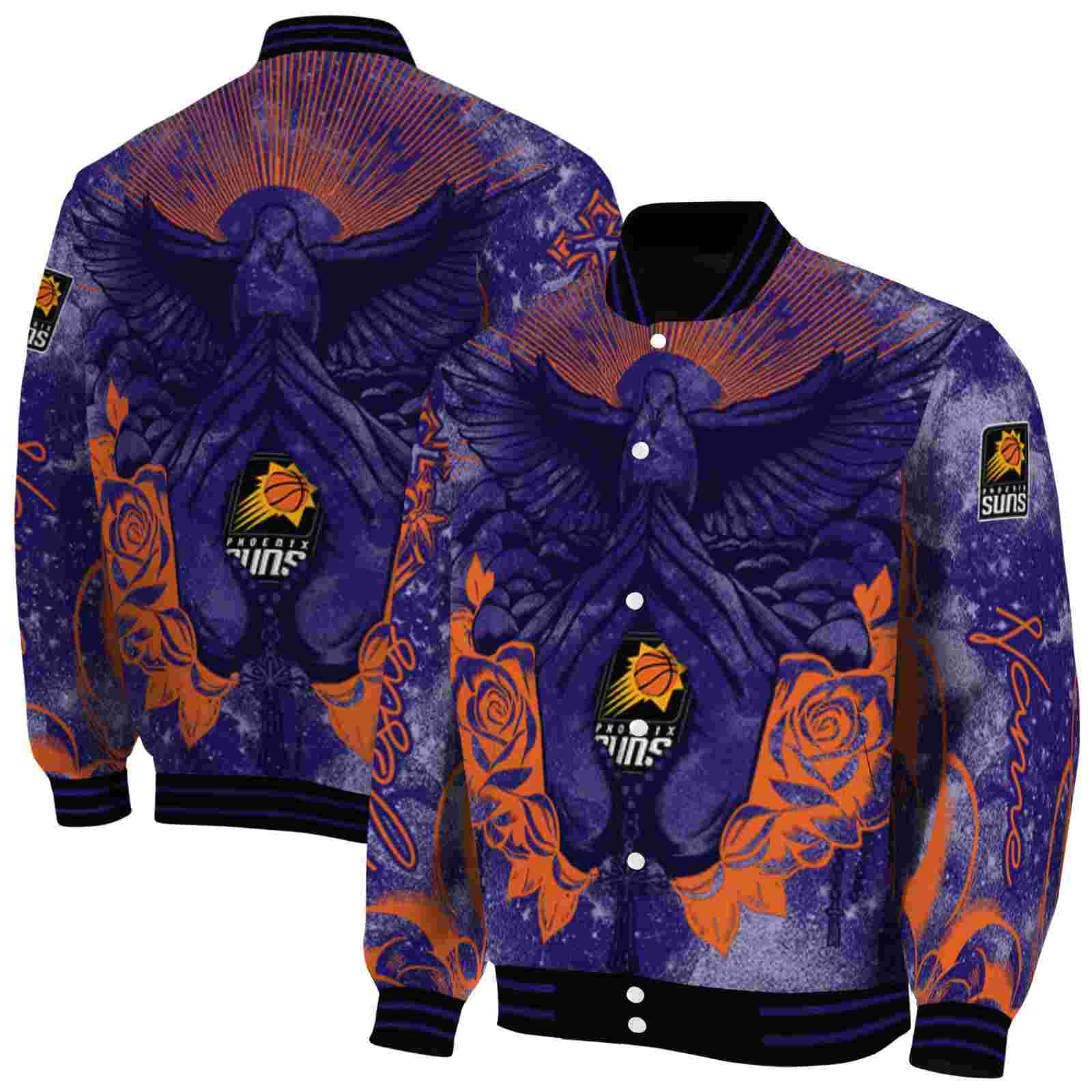 NBA Customized Phoenix Suns Praying Hands Purple Custom Baseball Jacket Sport Fans Gear