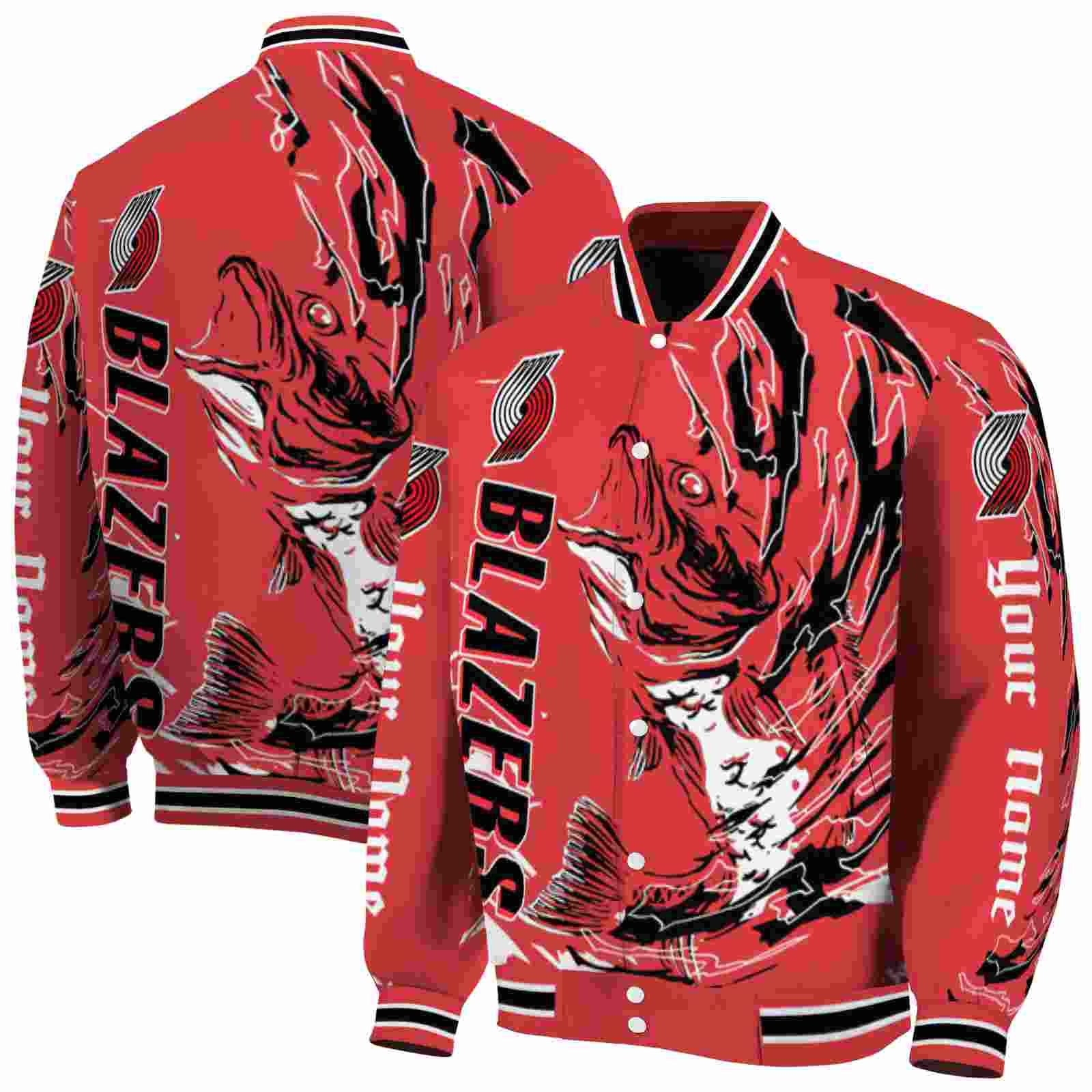 NBA Customized Portland Trail Blazers Fishing Passion Red White Custom Baseball Jacket Sport Fans Gear