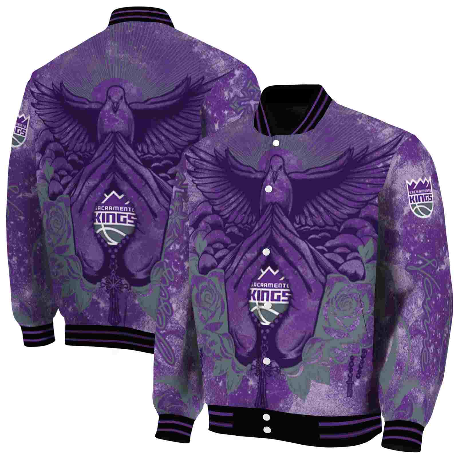 NBA Customized Sacramento Kings Praying Hands Purple Custom Baseball Jacket Sport Fans Gear
