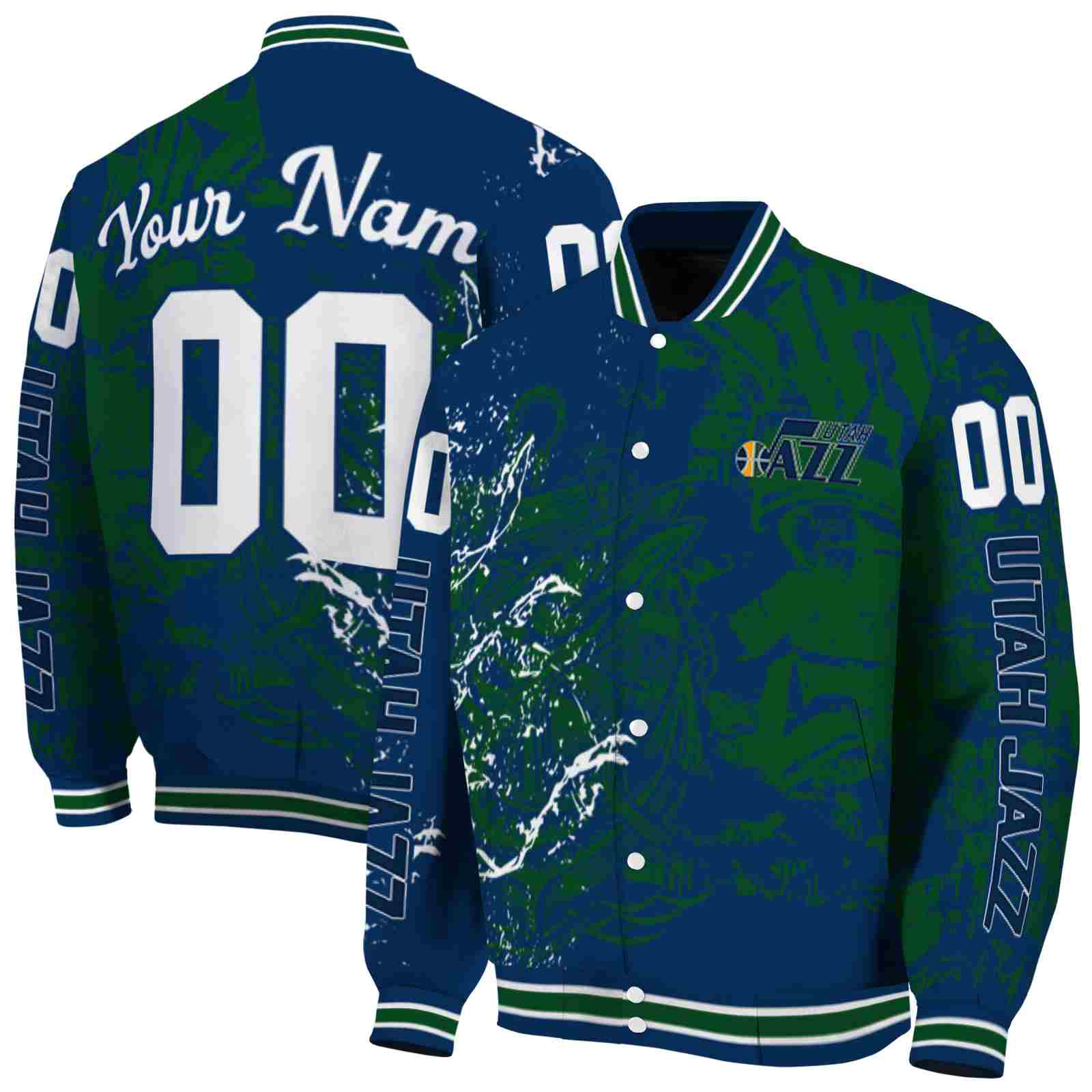 NBA Customized Utah Jazz Fishing Art Navy Custom Baseball Jacket Sport Fans Gear