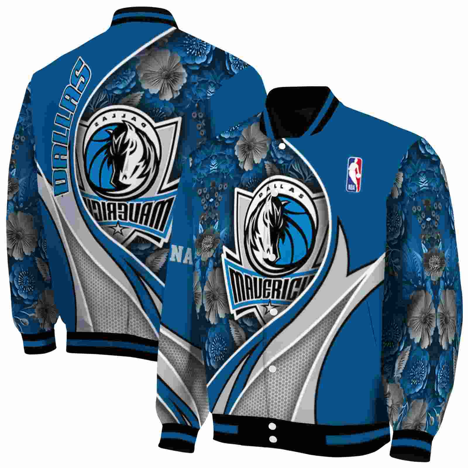 NBA Dallas Mavericks Floral Print Blue Custom Baseball Jacket Sport Fans Gear