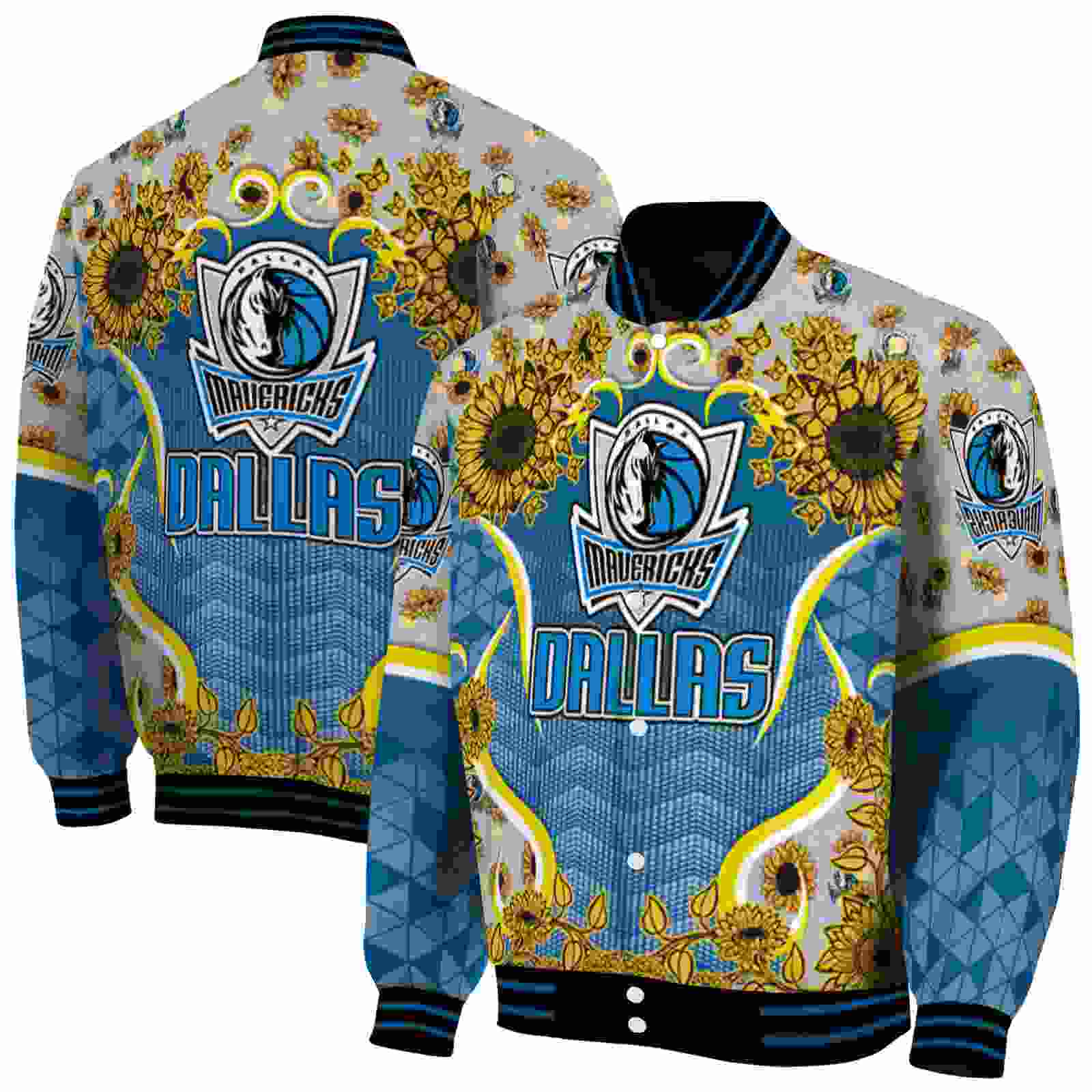 NBA Dallas Mavericks SuNFL ower Bloom Blue Yellow Custom Baseball Jacket Sport Fans Gear