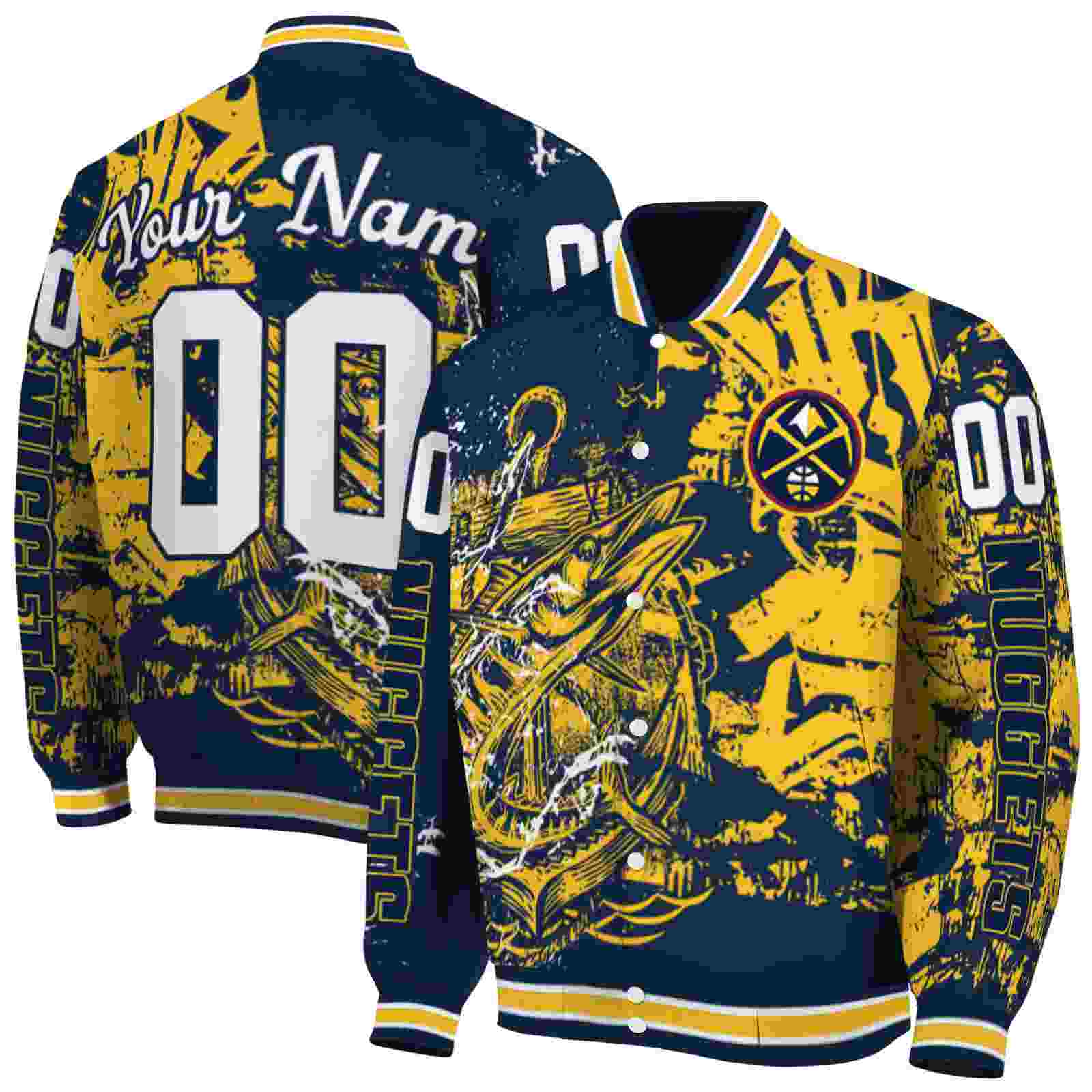 NBA Denver Nuggets Fishing Art Blue Custom Baseball Jacket Sport Fans Gear