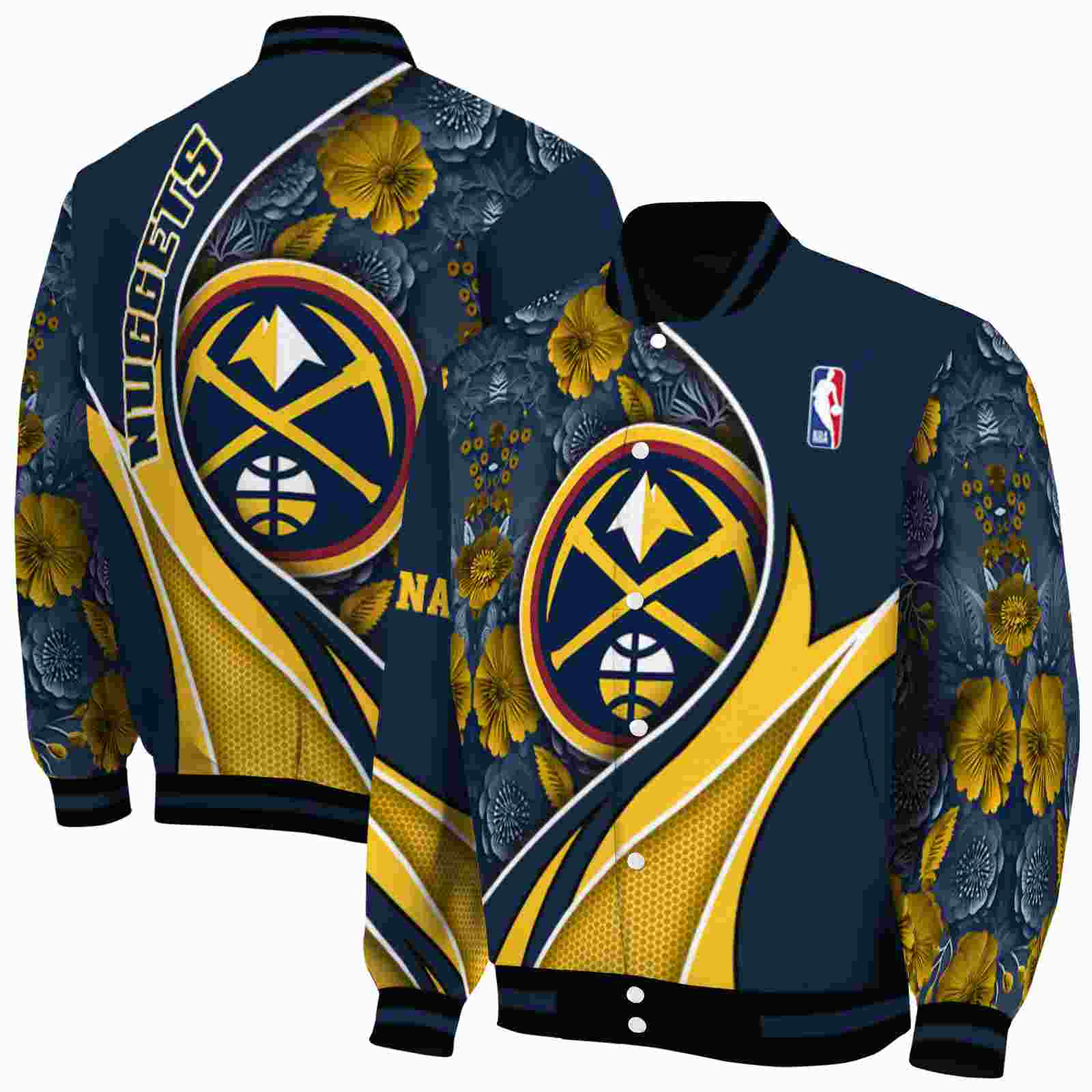 NBA Denver Nuggets Floral Print Blue Custom Baseball Jacket Sport Fans Gear