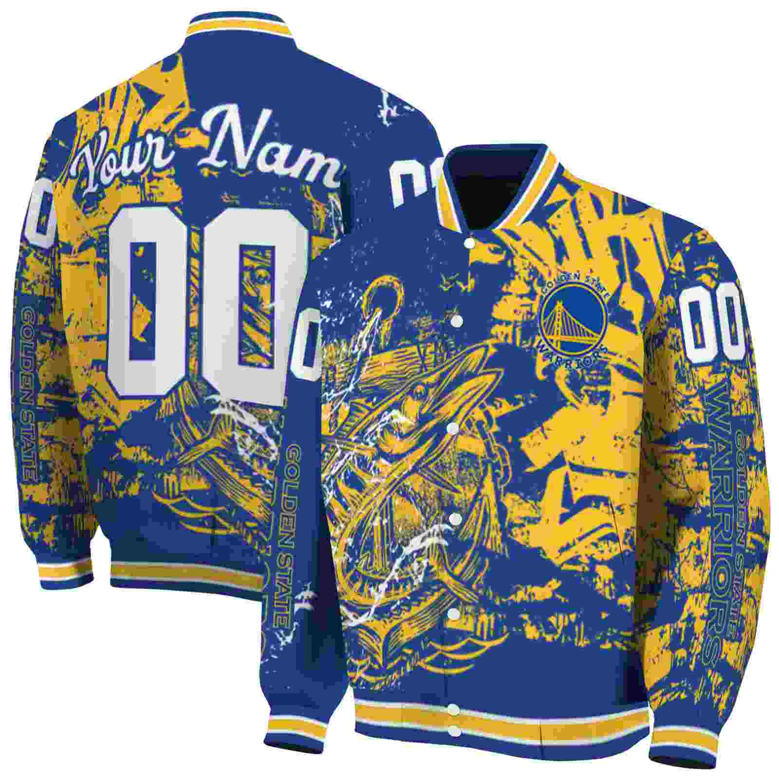 NBA Golden State Warriors Fishing Art Blue Custom Baseball Jacket Sport Fans Gear