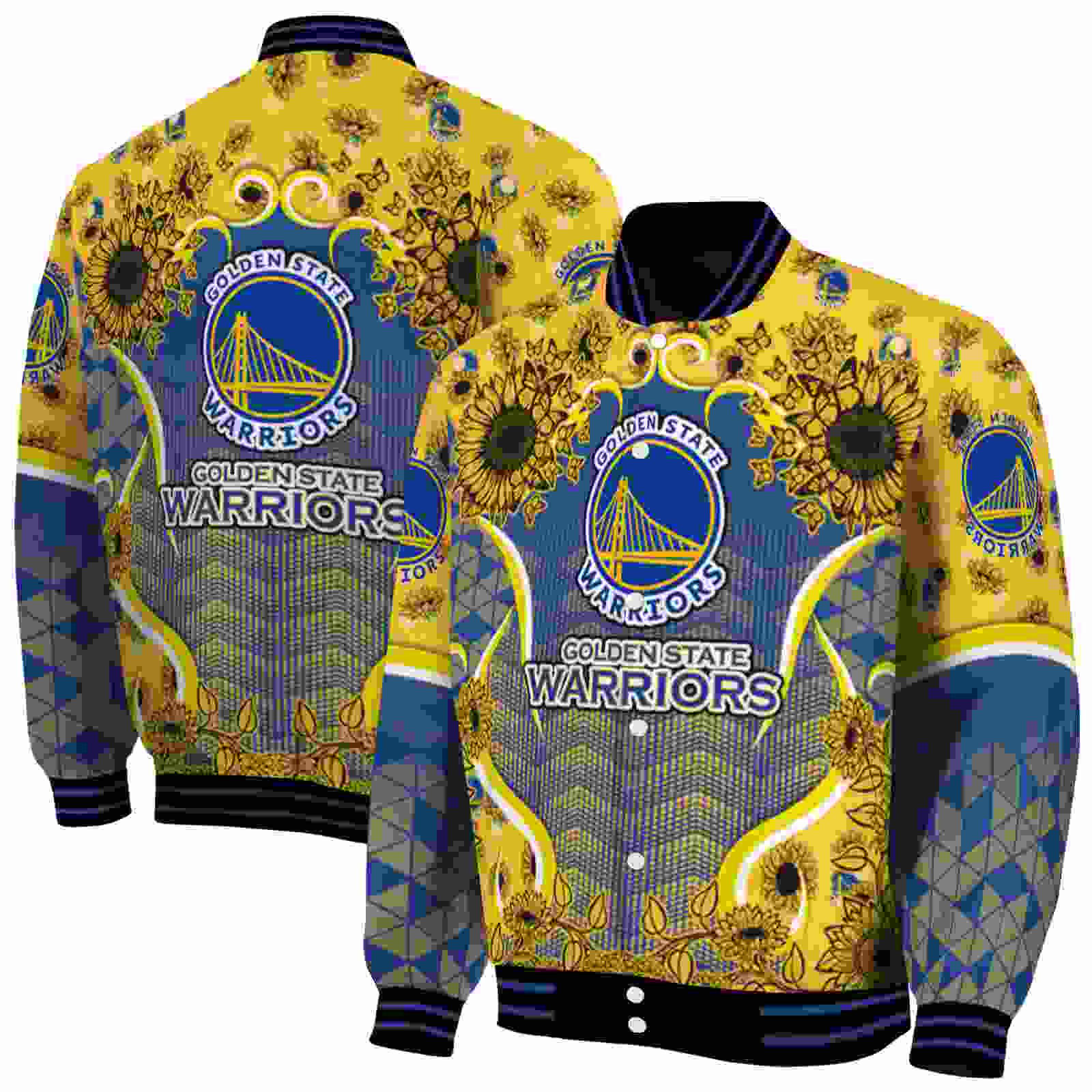 NBA Golden State Warriors SuNFL ower Bloom Blue Yellow Custom Baseball Jacket Sport Fans Gear