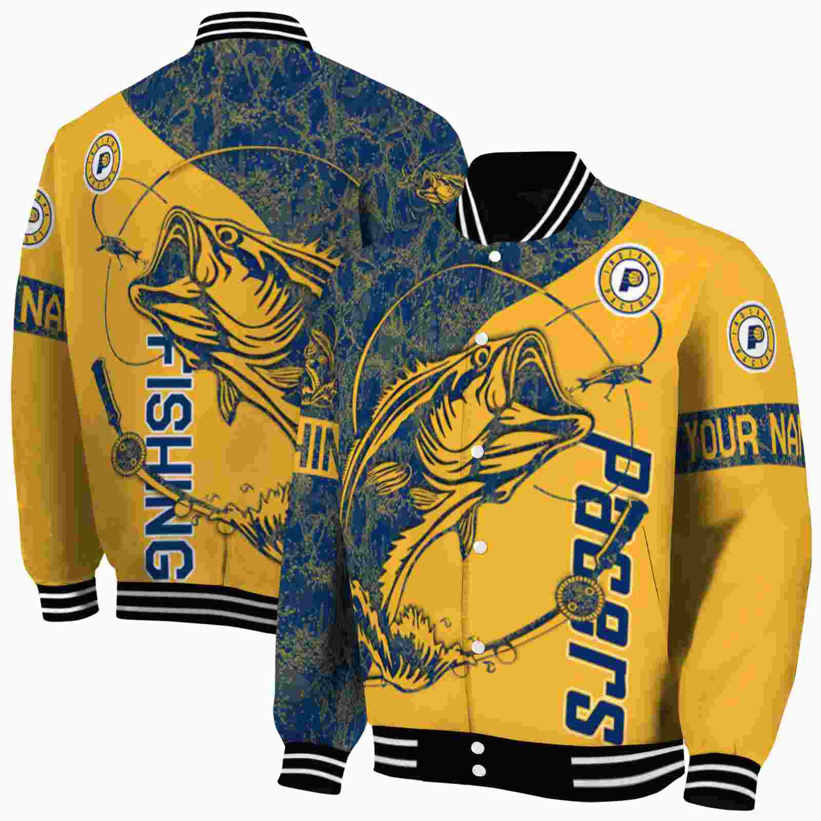 NBA Indiana Pacers Fishing Rod Yellow Custom Baseball Jacket Sport Fans Gear