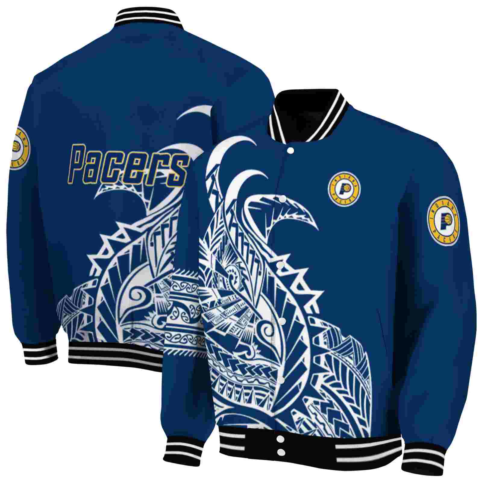NBA Indiana Pacers Tribal Art Blue White Black Custom Baseball Jacket Sport Fans Gear