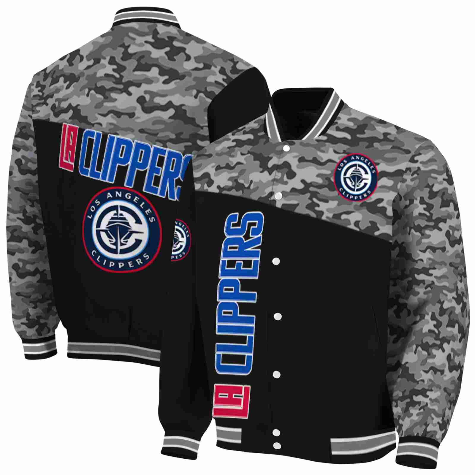 NBA Los Angeles Clippers Camo Patchwork Black Custom Baseball Jacket Sport Fans Gear