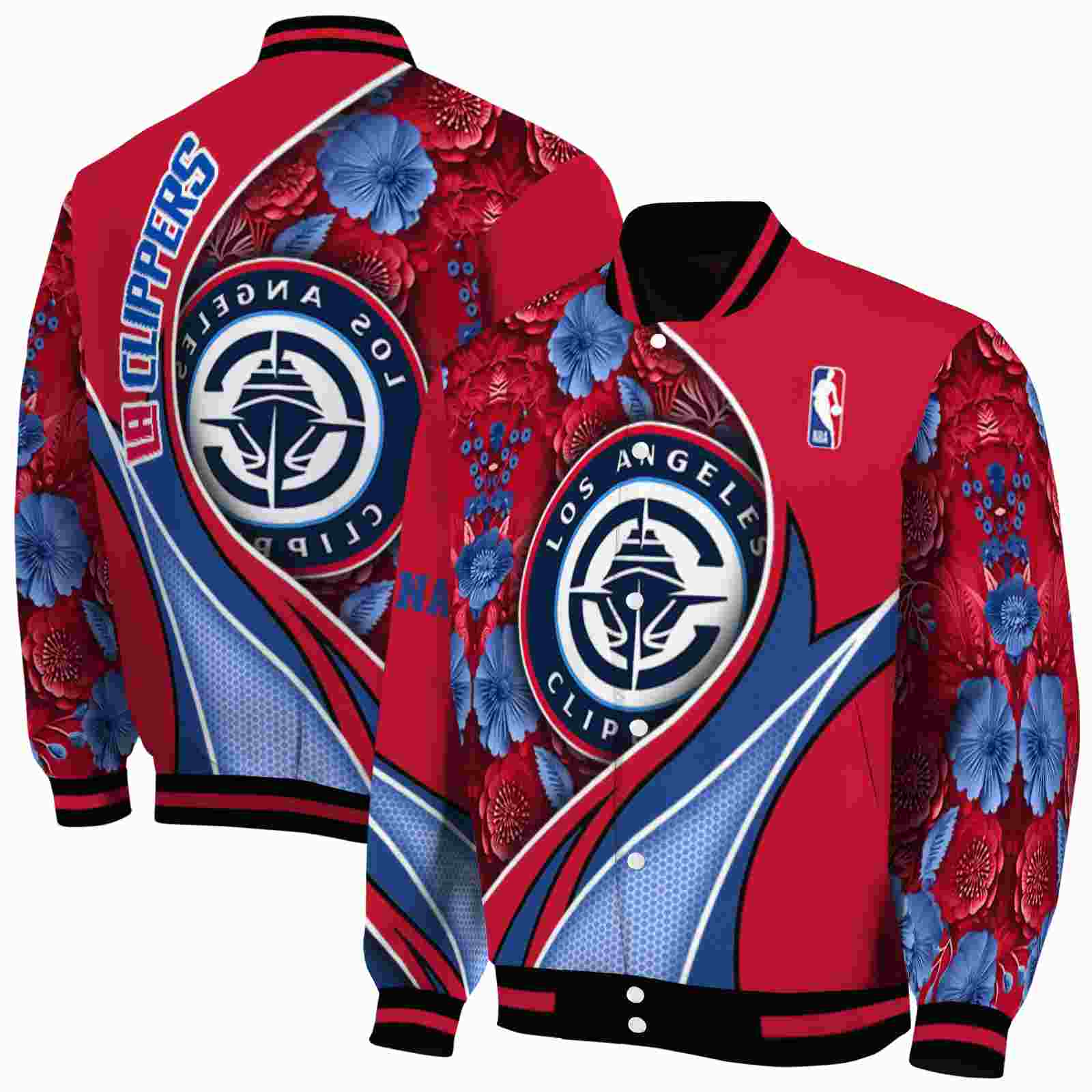 NBA Los Angeles Clippers Floral Print Red Custom Baseball Jacket Sport Fans Gear