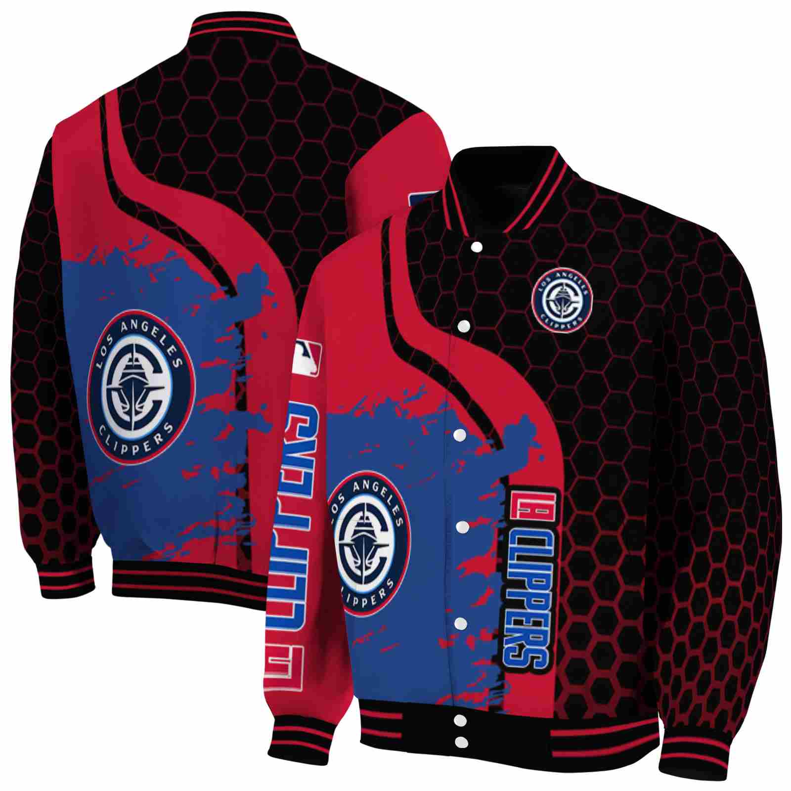 NBA Los Angeles Clippers Hexagonal Pattern Red Black Custom Baseball Jacket Sport Fans Gear