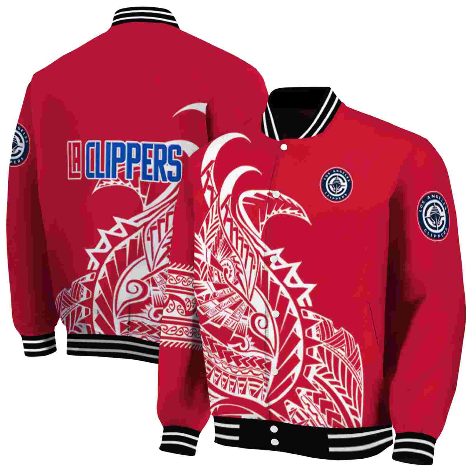 NBA Los Angeles Clippers Tribal Art Red White Black Custom Baseball Jacket Sport Fans Gear