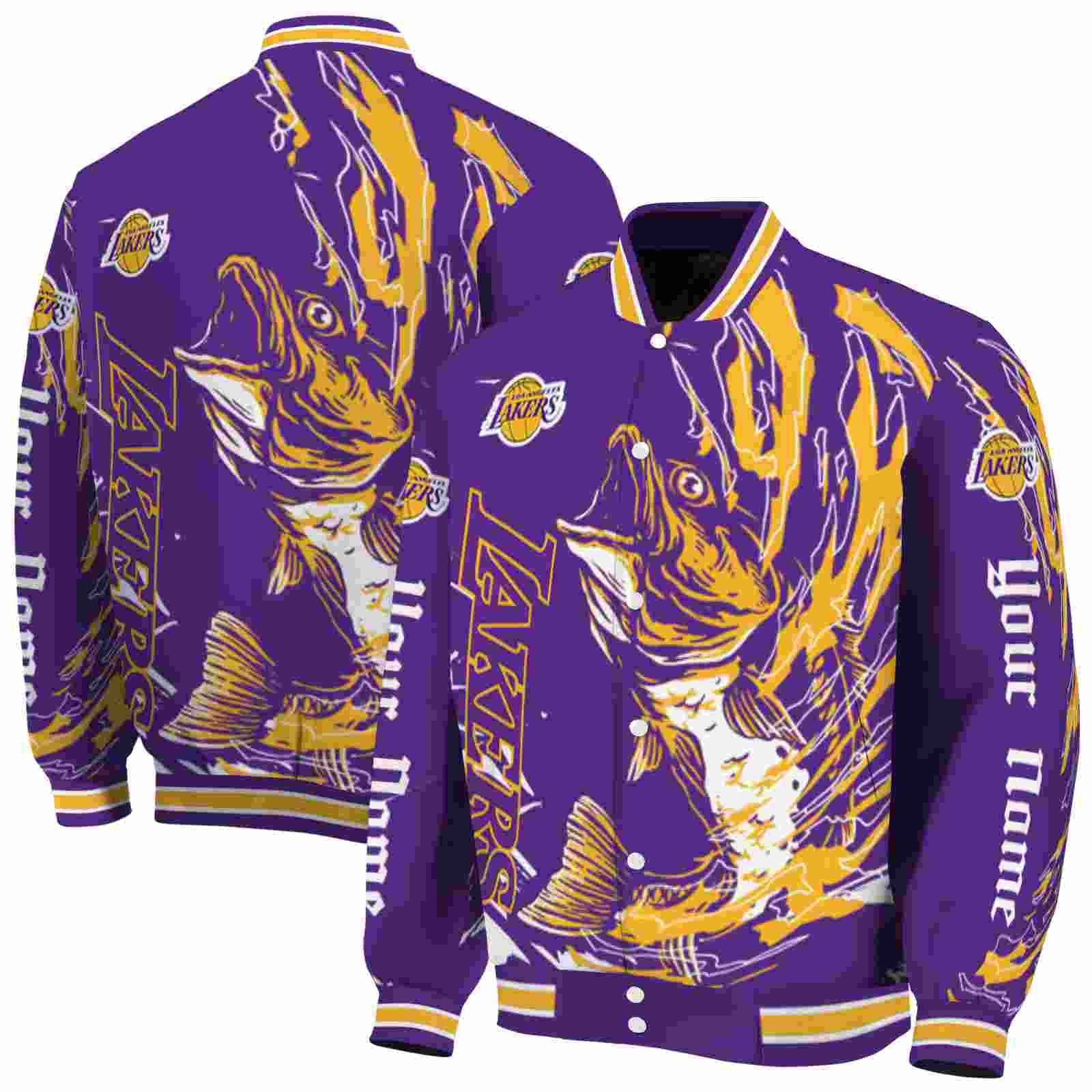 NBA Los Angeles Lakers Fishing Passion Purple White Custom Baseball Jacket Sport Fans Gear