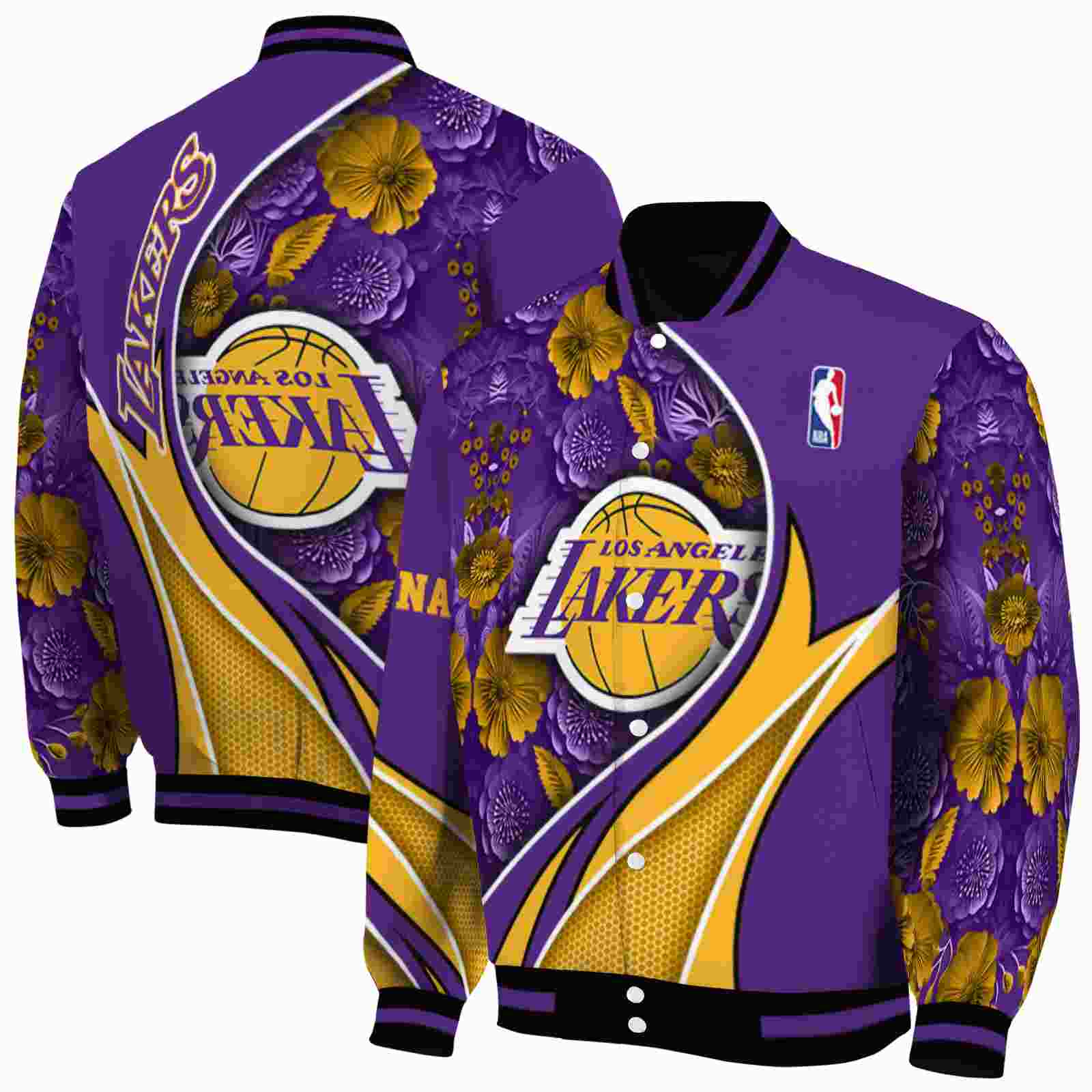 NBA Los Angeles Lakers Floral Print Purple Custom Baseball Jacket Sport Fans Gear