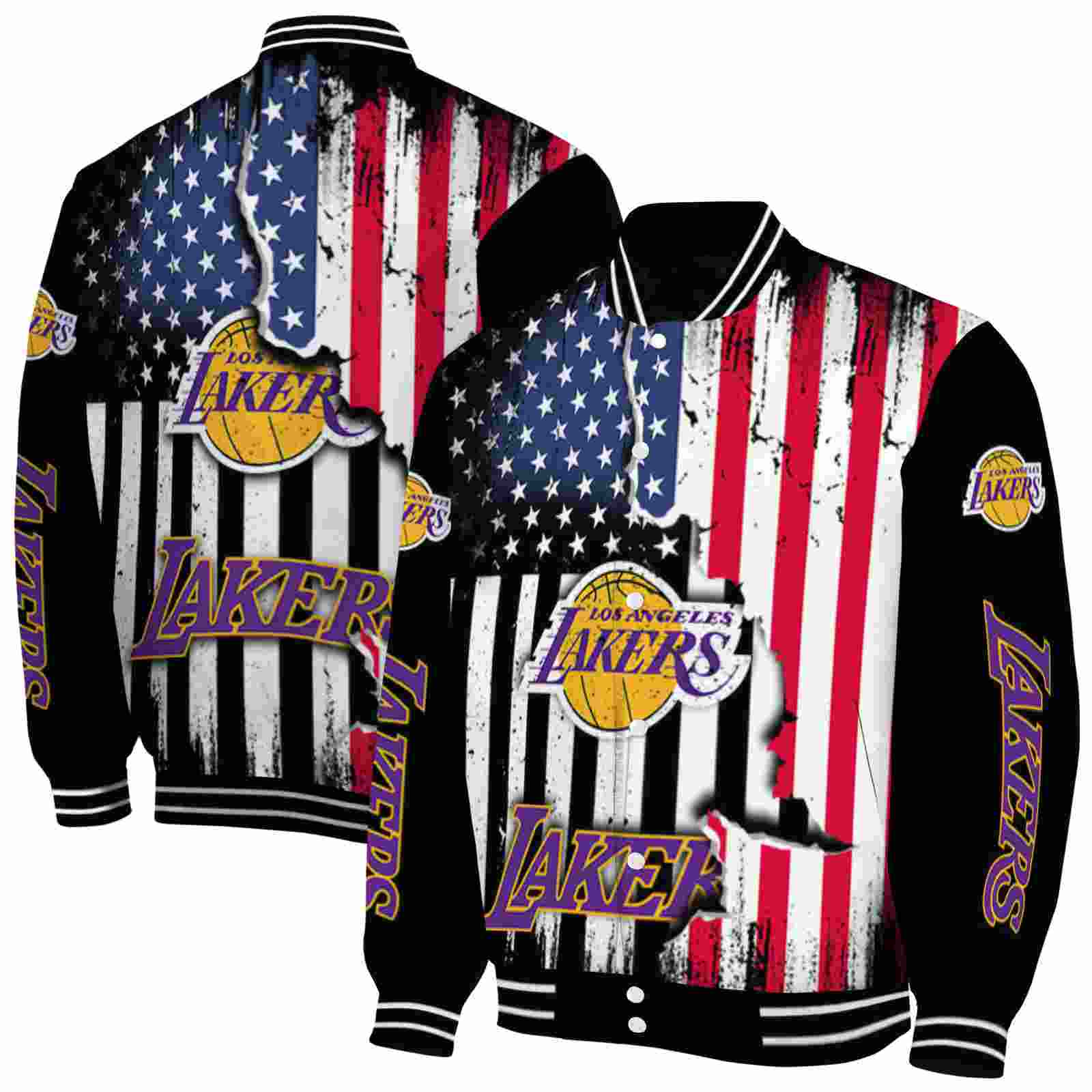 NBA Los Angeles Lakers Patriotic Theme Black Custom Baseball Jacket Sport Fans Gear