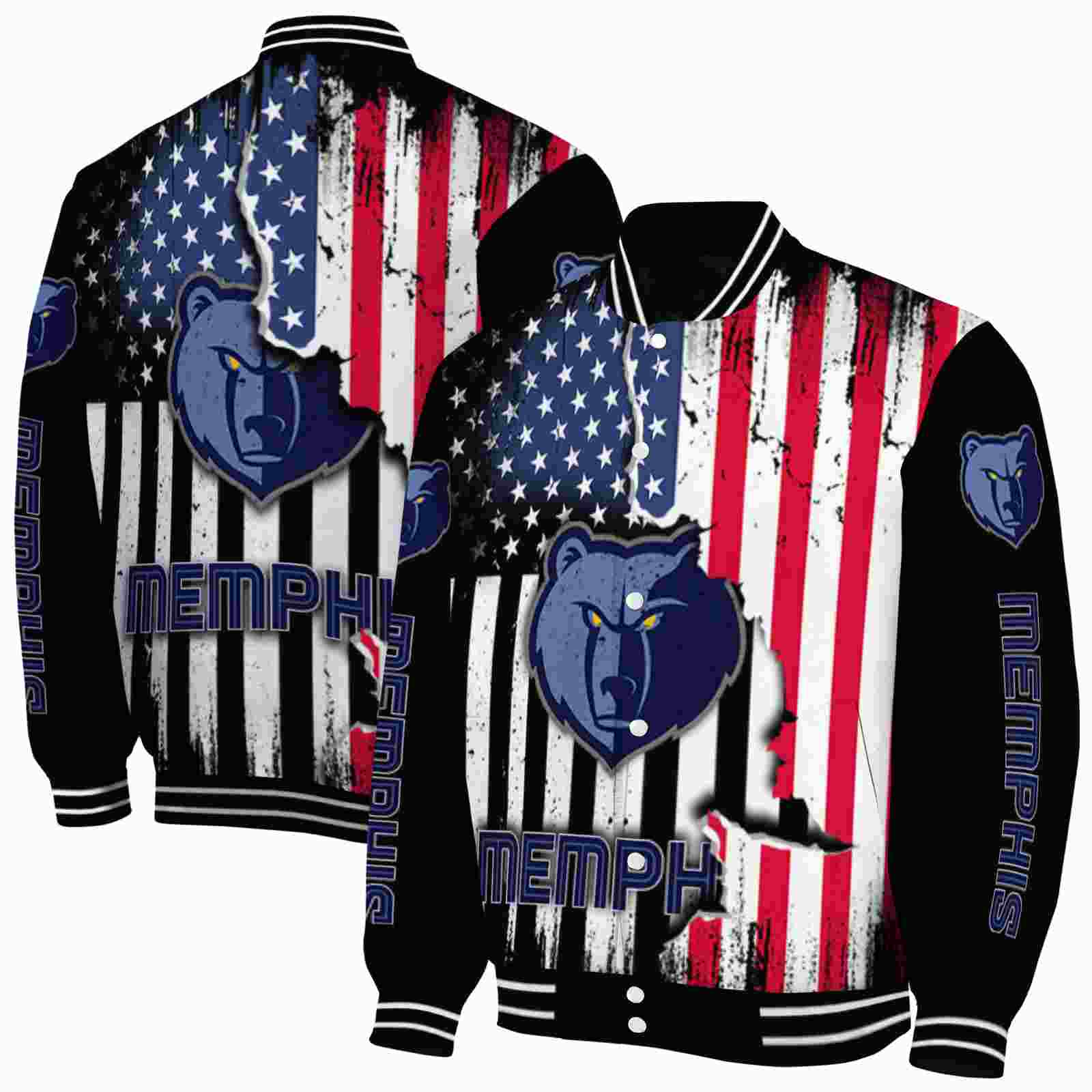 NBA Memphis Grizzlies Patriotic Theme Black Custom Baseball Jacket Sport Fans Gear