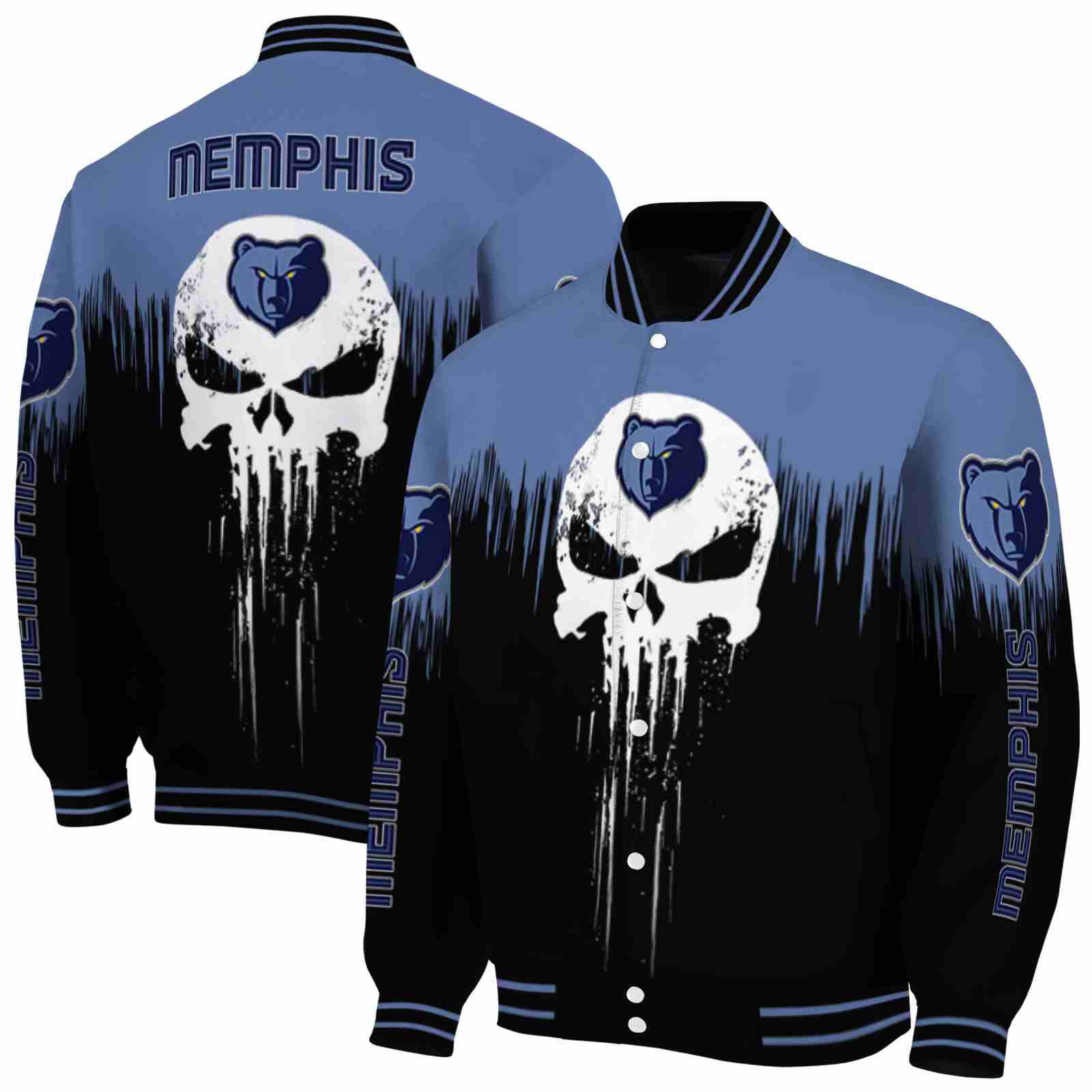 NBA Memphis Grizzlies Punisher Skull Blue Black White Custom Baseball Jacket Sport Fans Gear