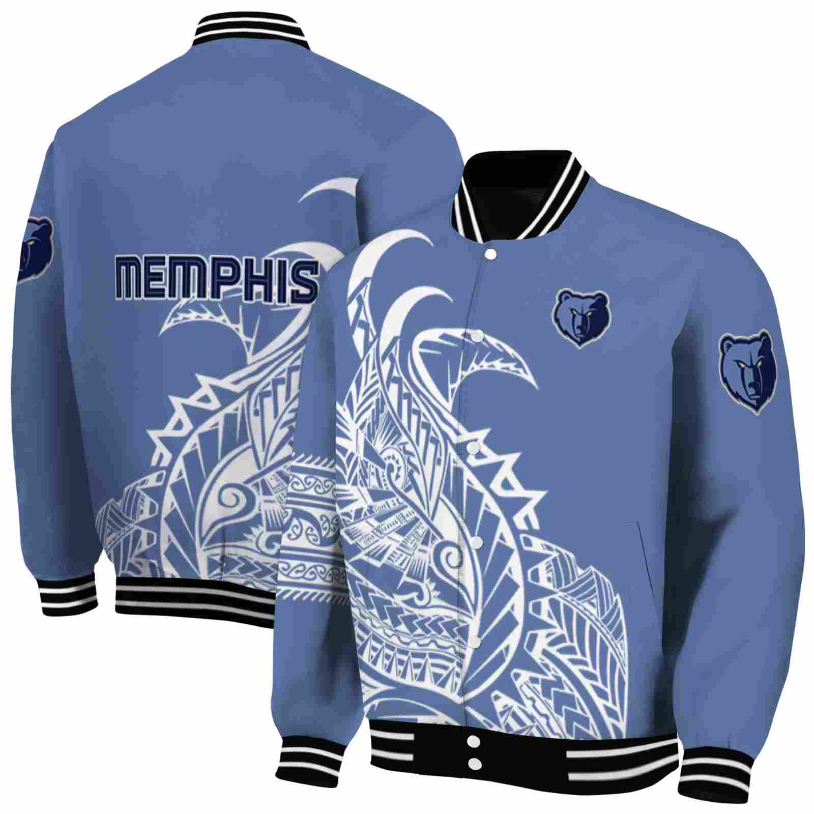 NBA Memphis Grizzlies Tribal Art Blue White Black Custom Baseball Jacket Sport Fans Gear