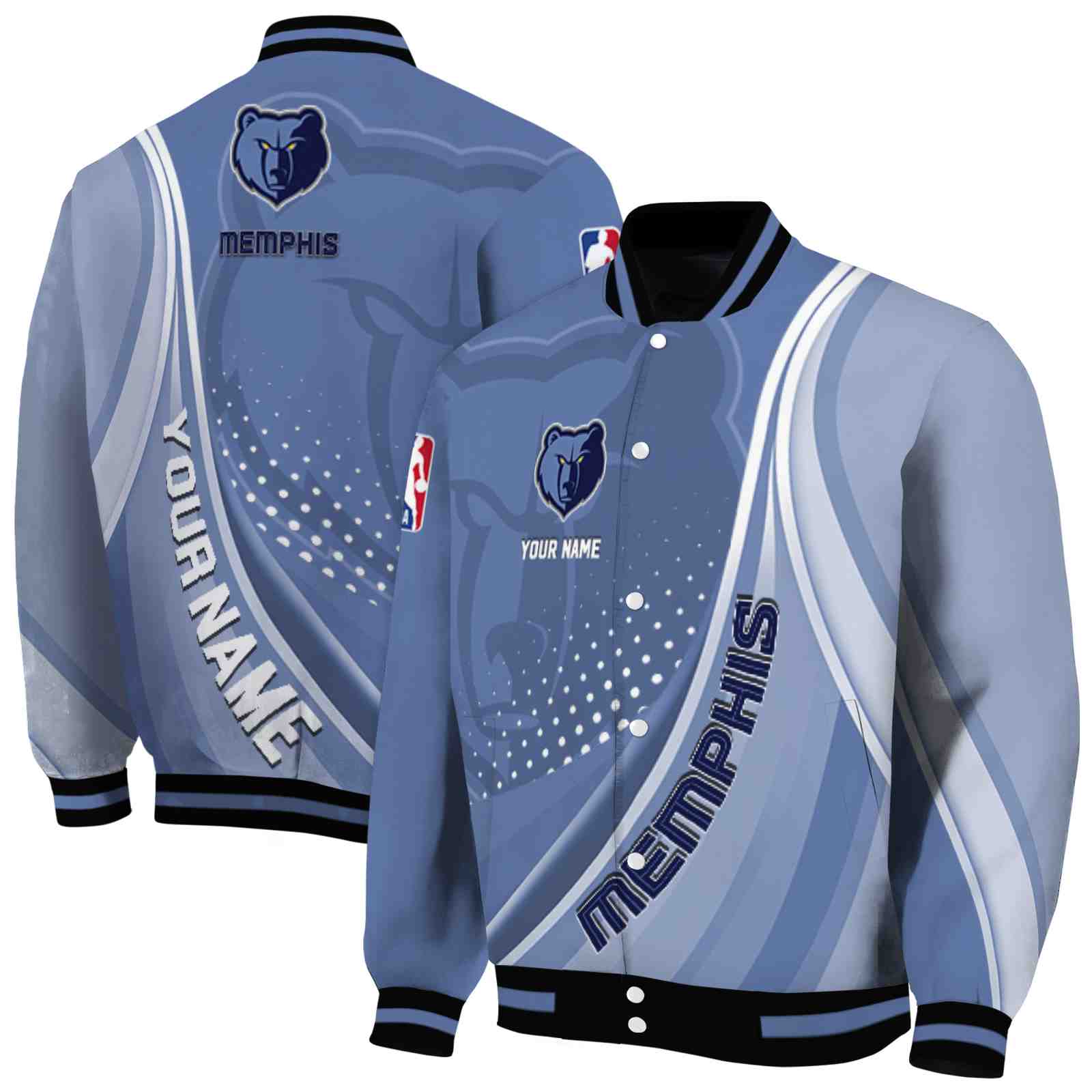 NBA Memphis Grizzlies Wave Patterns Blue Custom Baseball Jacket Sport Fans Gear