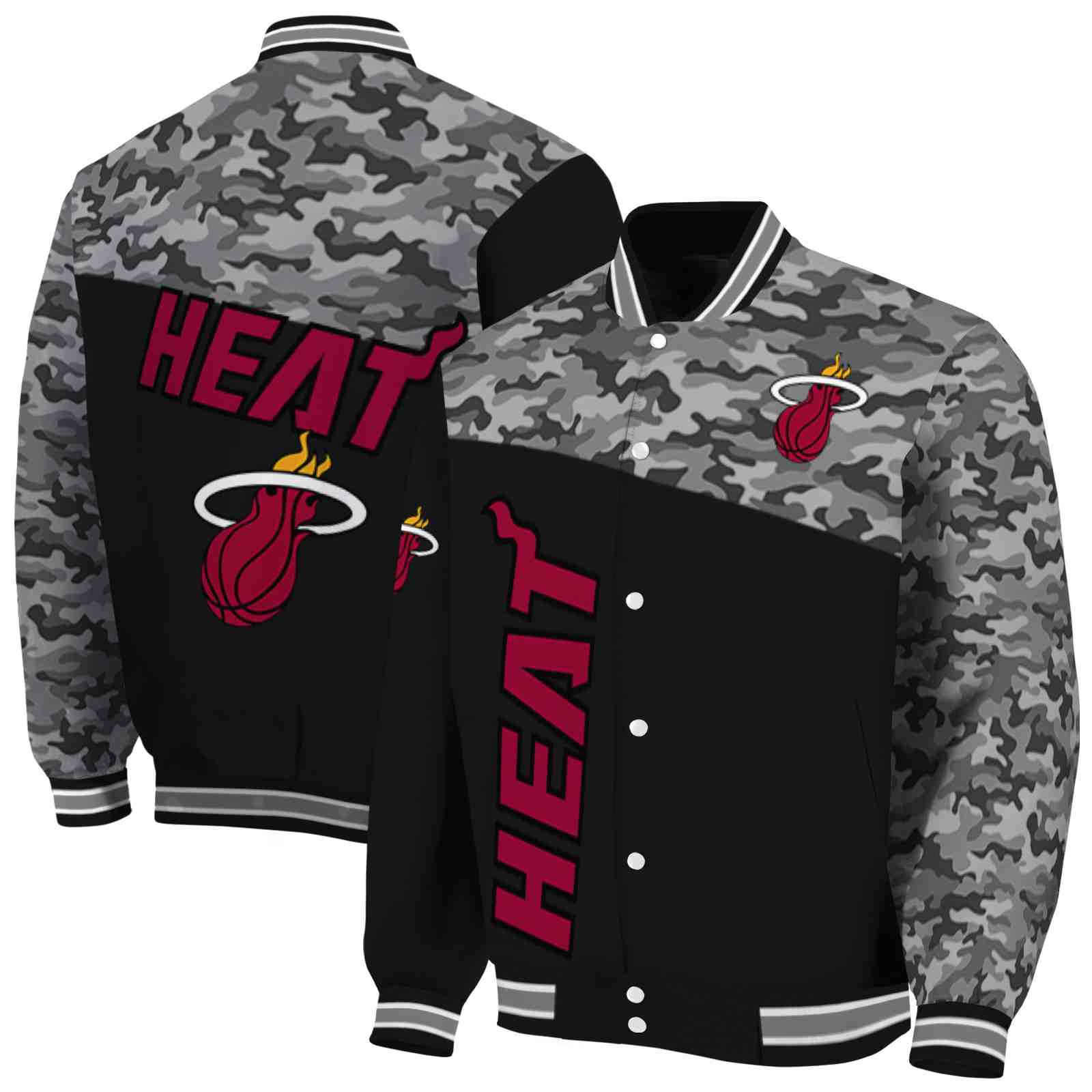 NBA Miami Heat Camo Patchwork Black Custom Baseball Jacket Sport Fans Gear