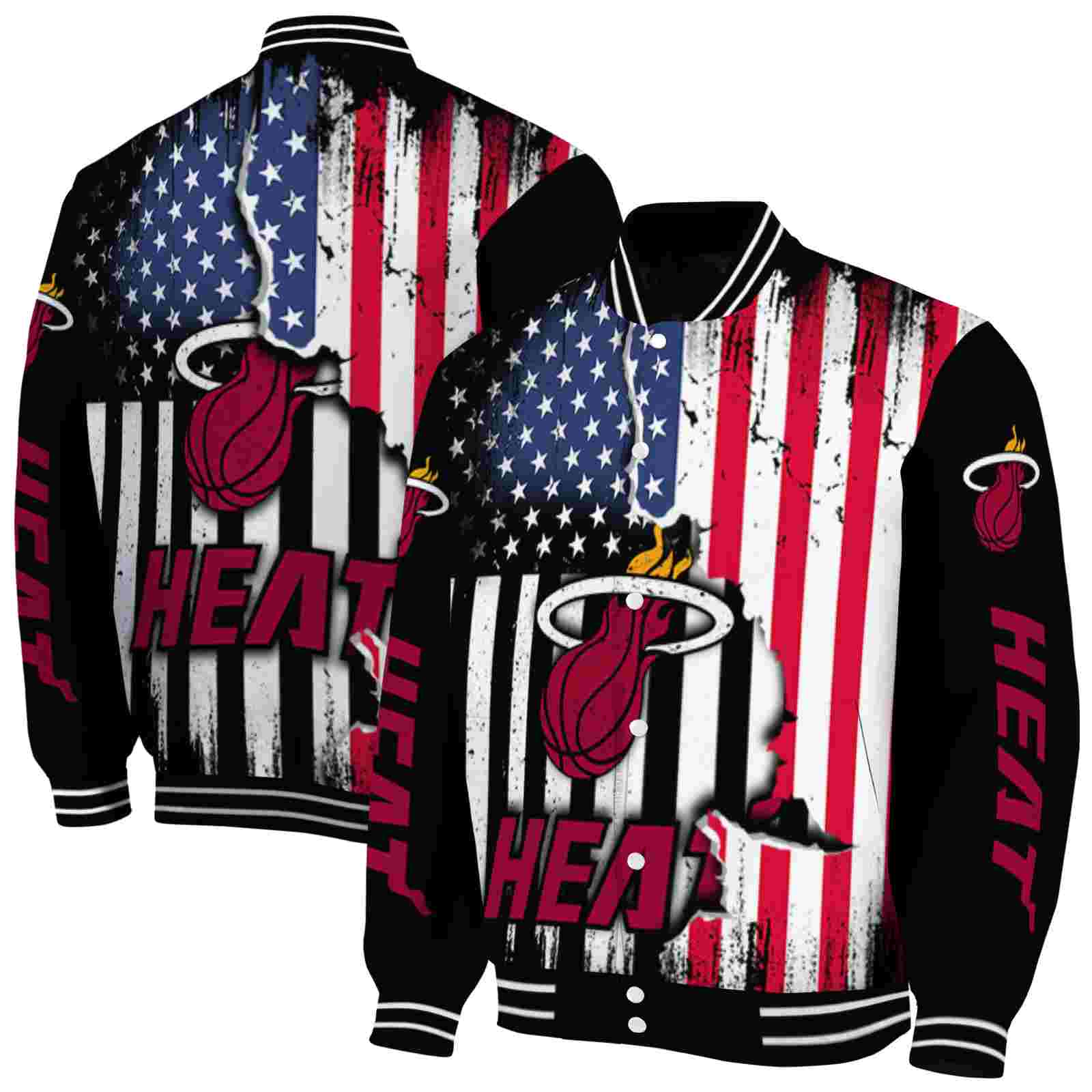 NBA Miami Heat Patriotic Theme Black Custom Baseball Jacket Sport Fans Gear