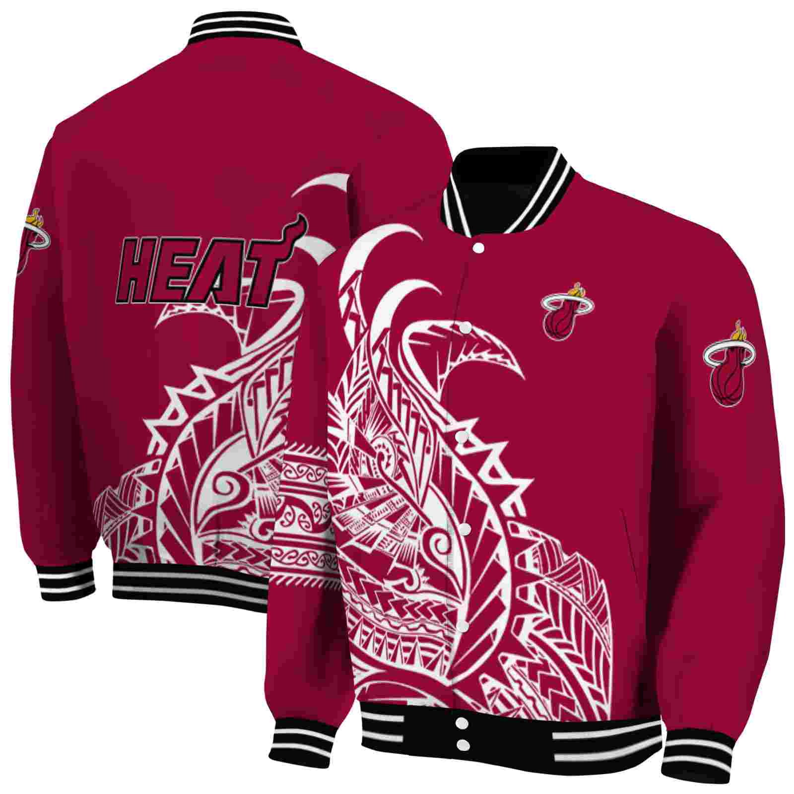 NBA Miami Heat Tribal Art Red White Black Custom Baseball Jacket Sport Fans Gear