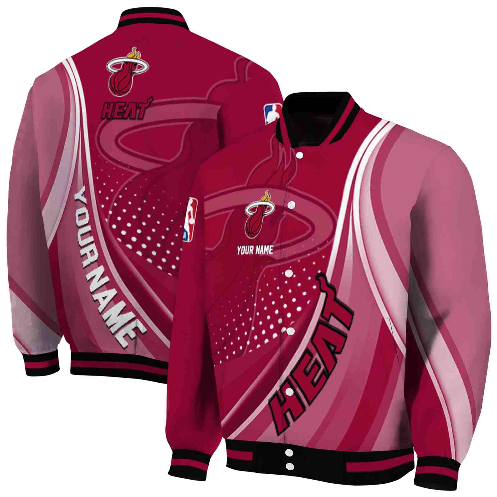 NBA Miami Heat Wave Patterns Red Custom Baseball Jacket Sport Fans Gear