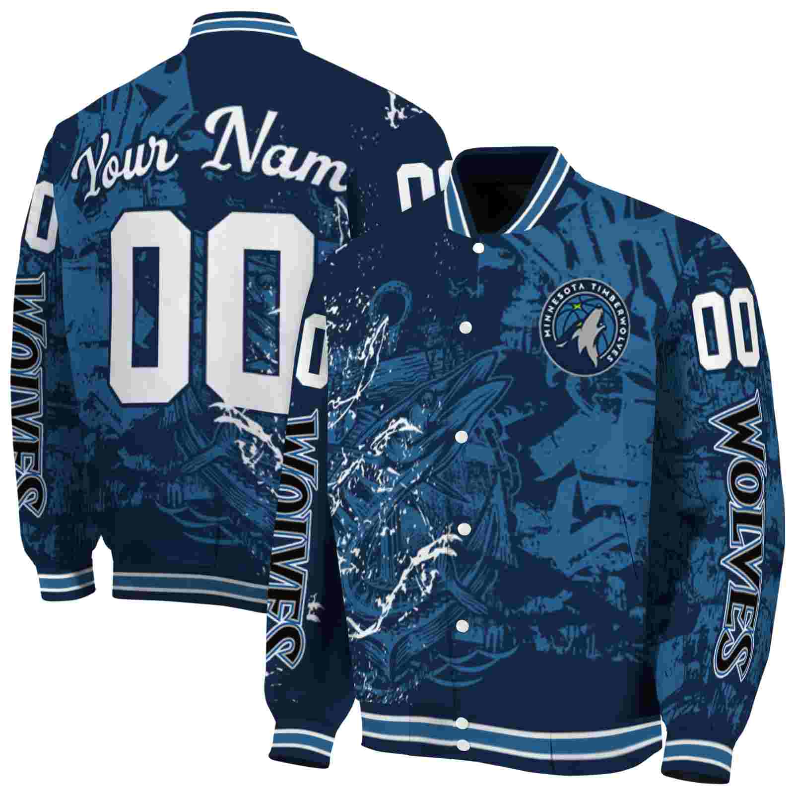 NBA Minnesota Timberwolves Fishing Art Midnight Blue Custom Baseball Jacket Sport Fans Gear