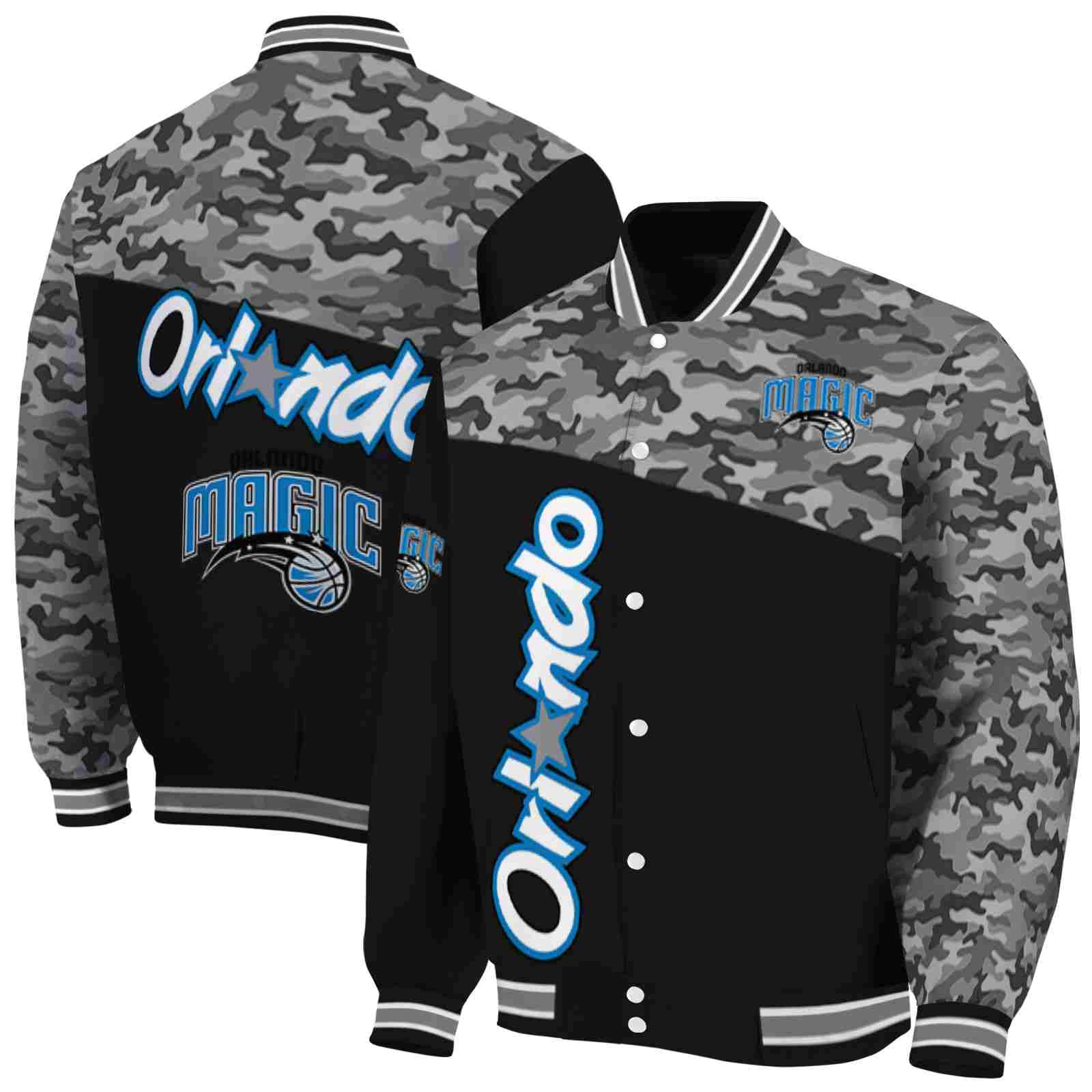 NBA Orlando Magic Camo Patchwork Black Custom Baseball Jacket Sport Fans Gear